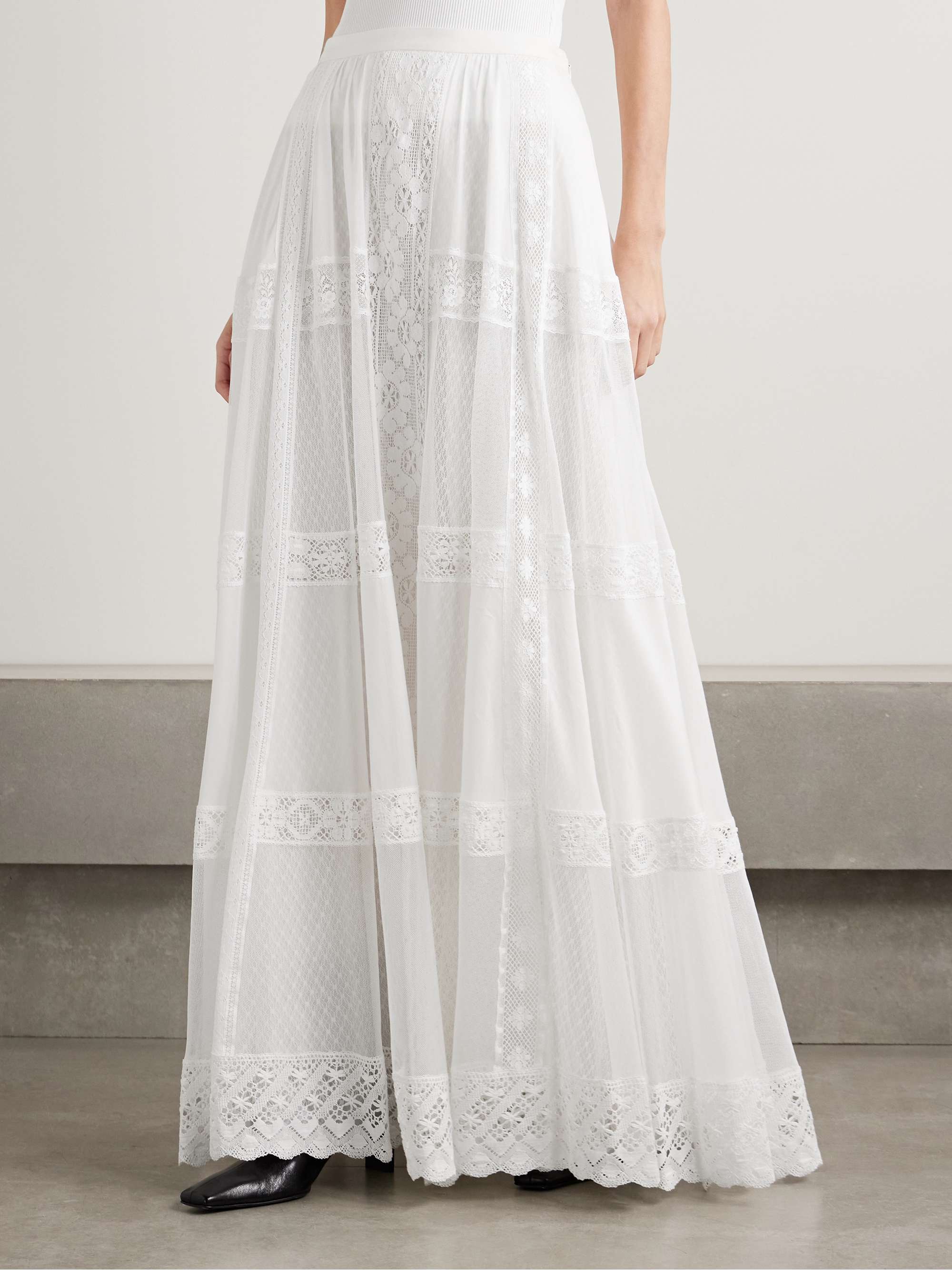 Malti lace-trimmed cotton and mulberry silk-blend voile and tulle maxi skirt view