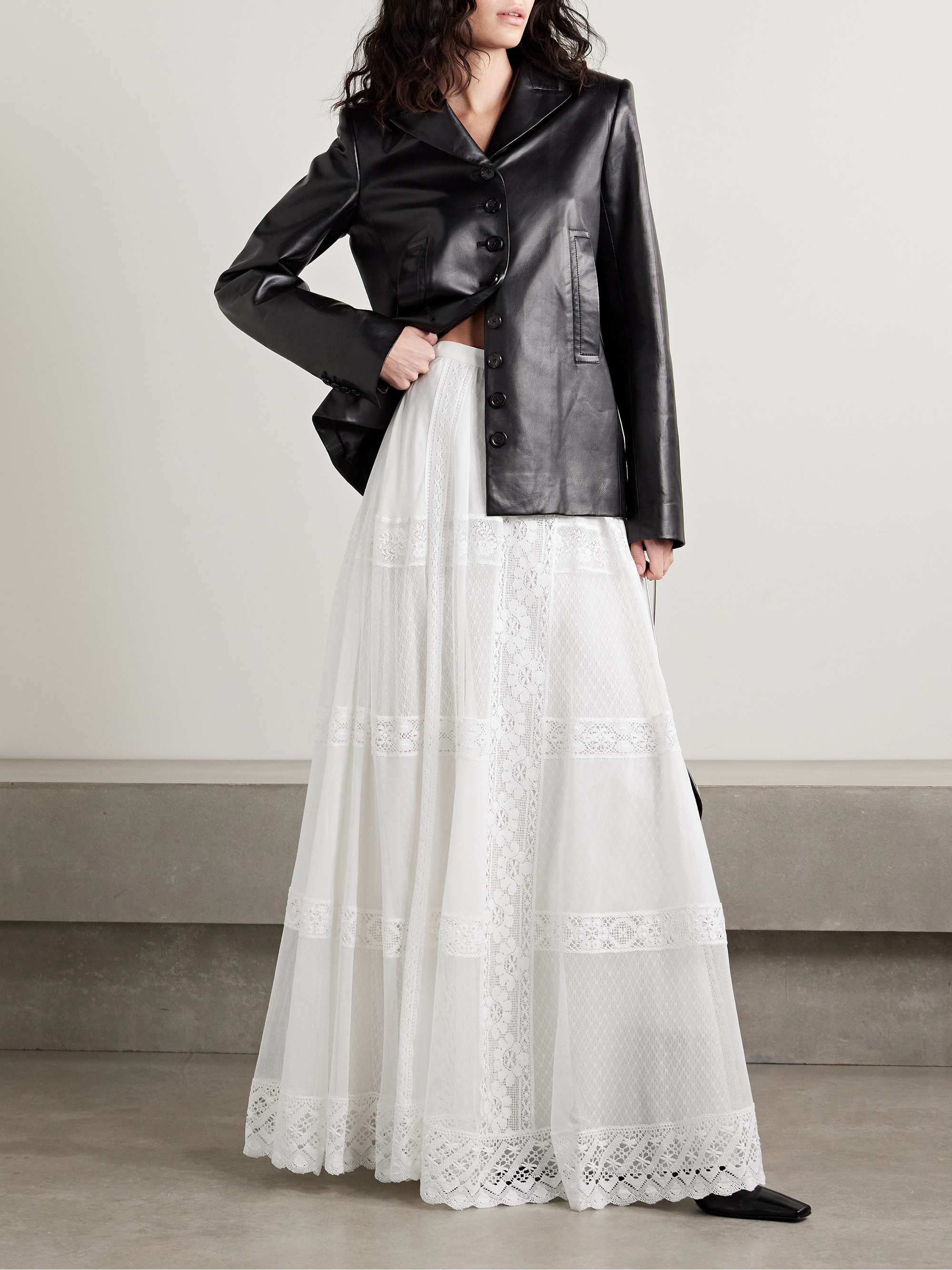 Malti lace-trimmed cotton and mulberry silk-blend voile and tulle maxi skirt view