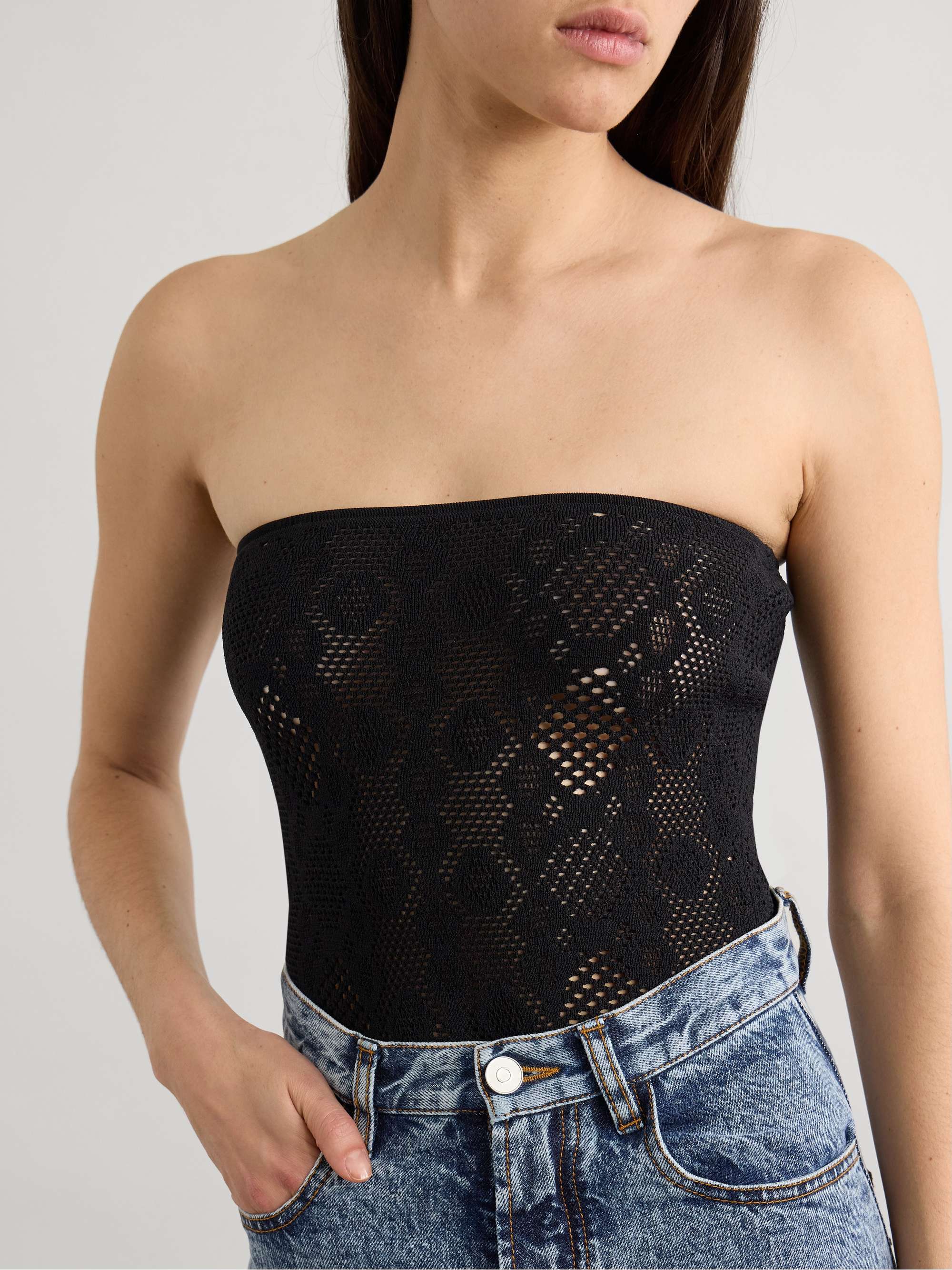 Strapless pointelle-knit bodysuit view
