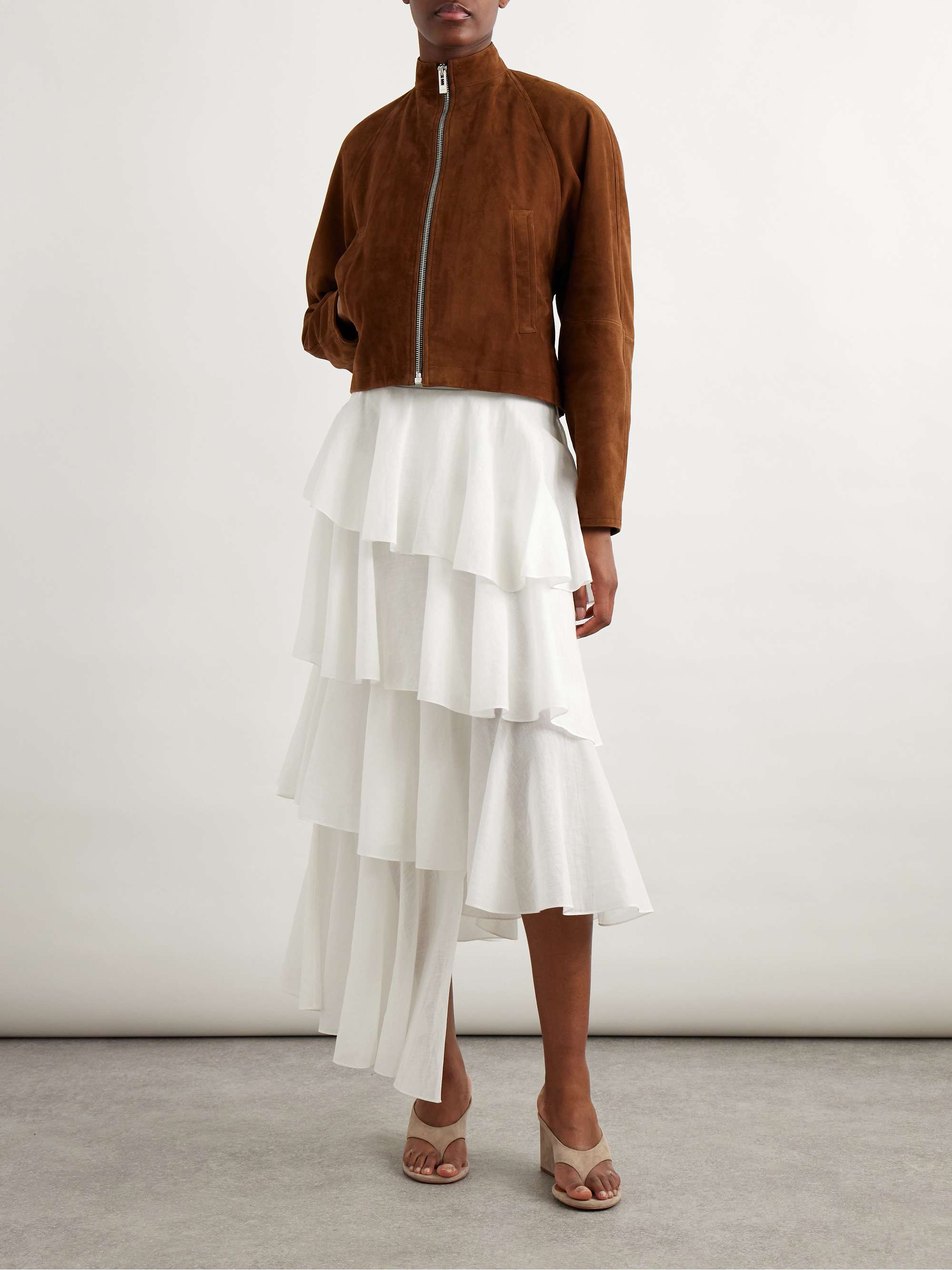 Tiered asymmetric cotton midi skirt view