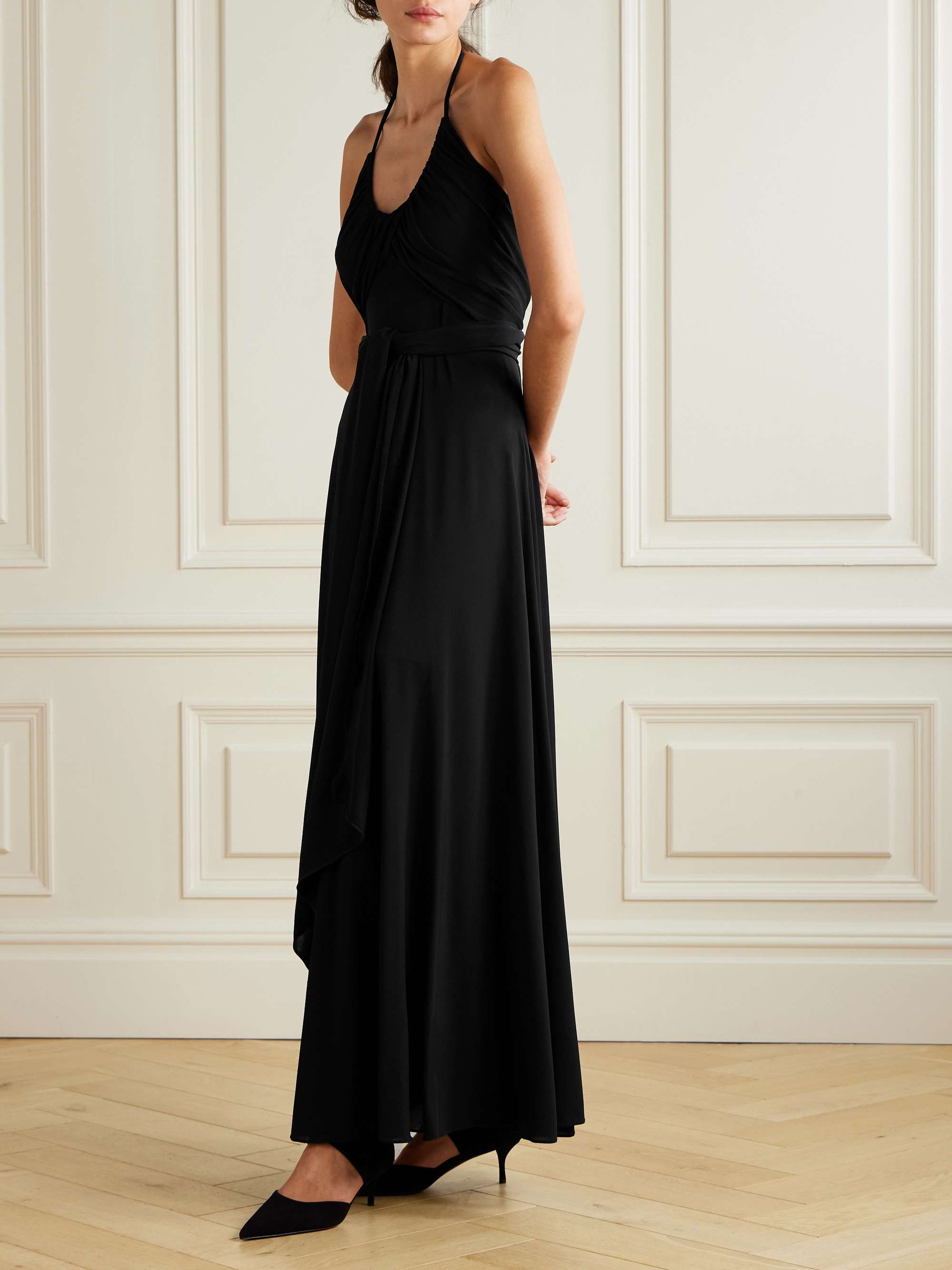 Belted gathered jersey halterneck maxi dress view