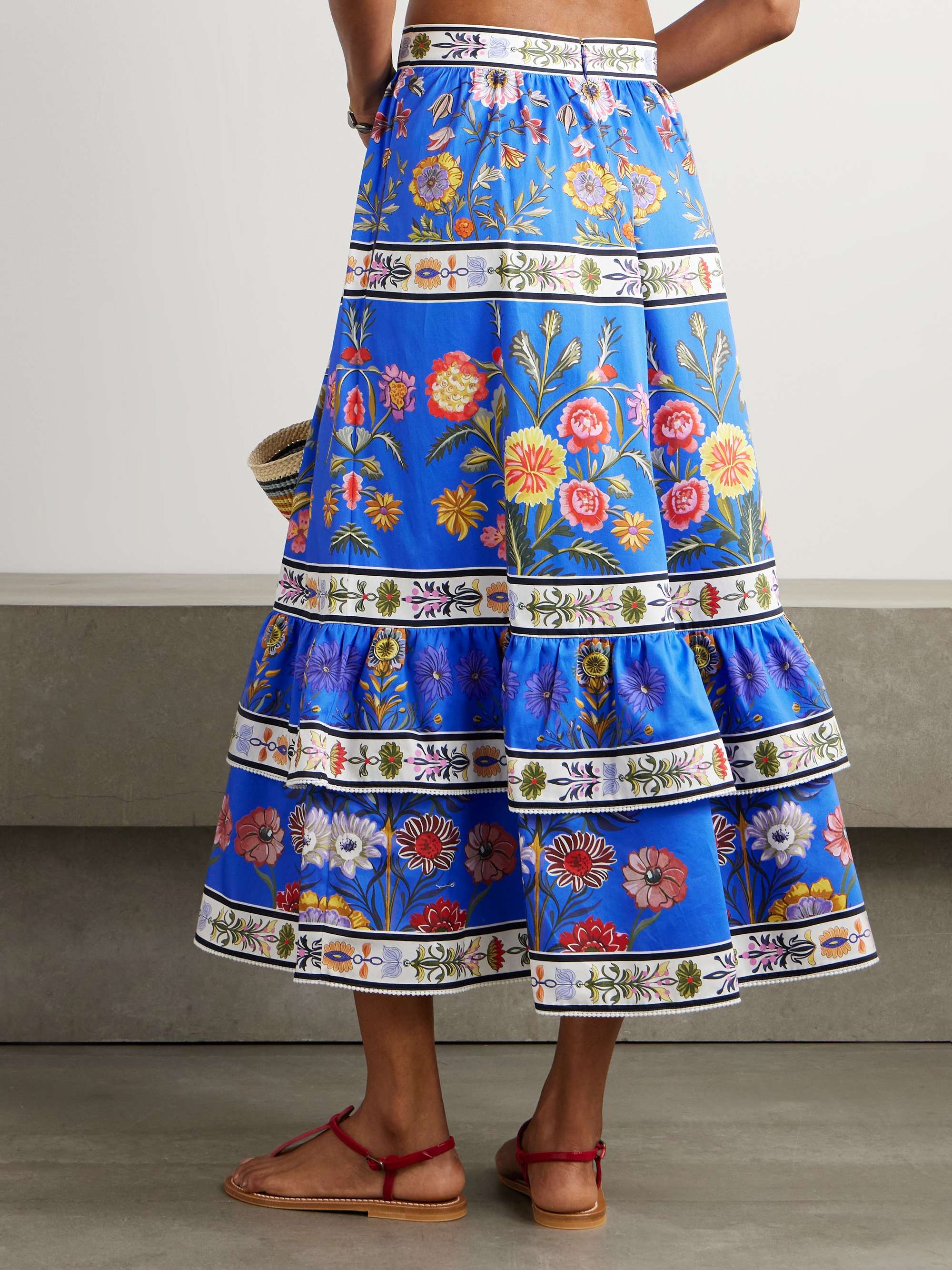 Paulina printed cotton-poplin midi skirt view