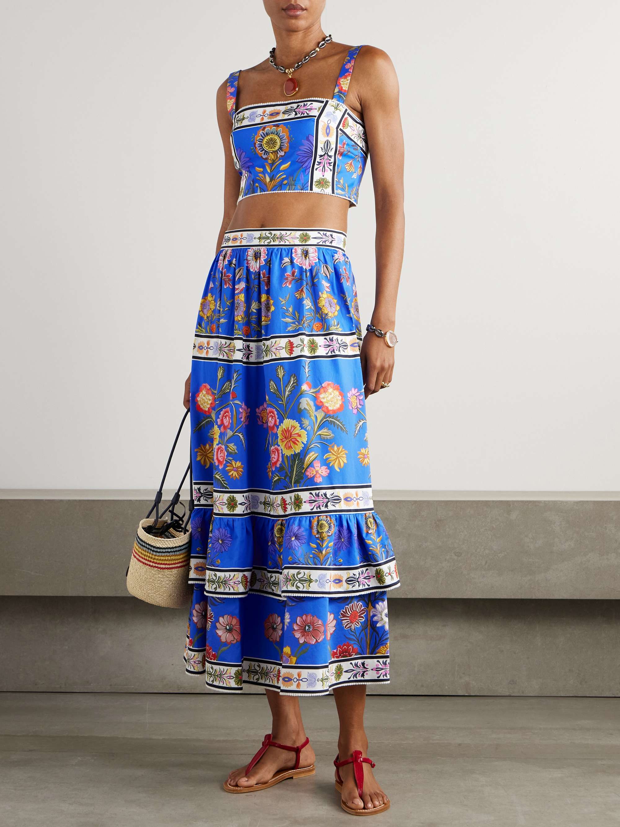 Paulina printed cotton-poplin midi skirt view