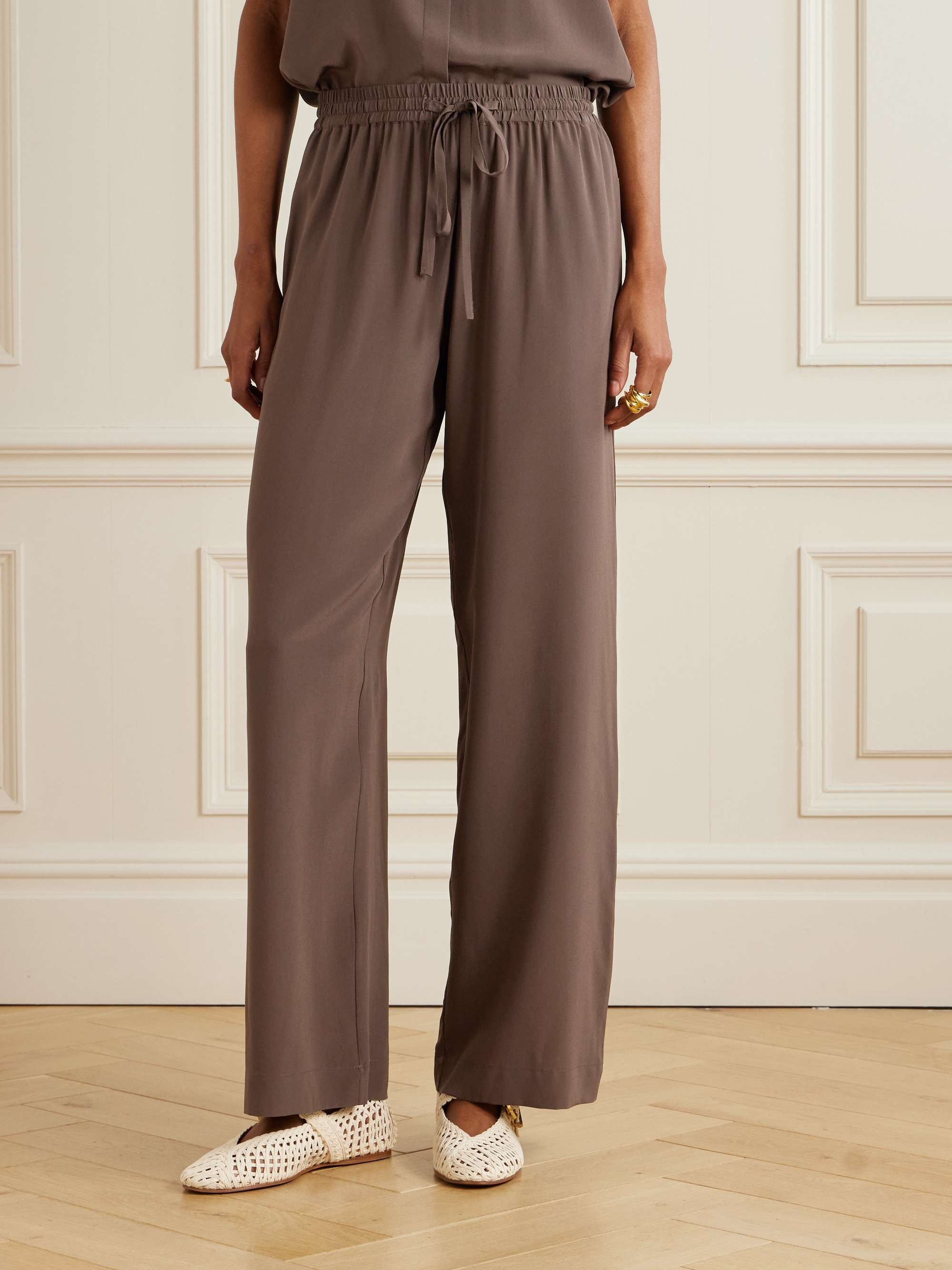 Silk crepe de chine track pants view