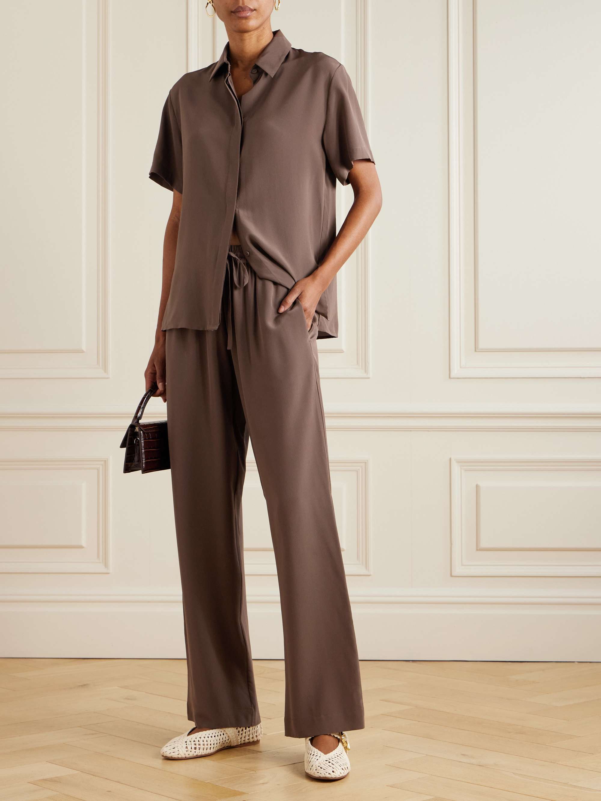 Silk crepe de chine track pants view