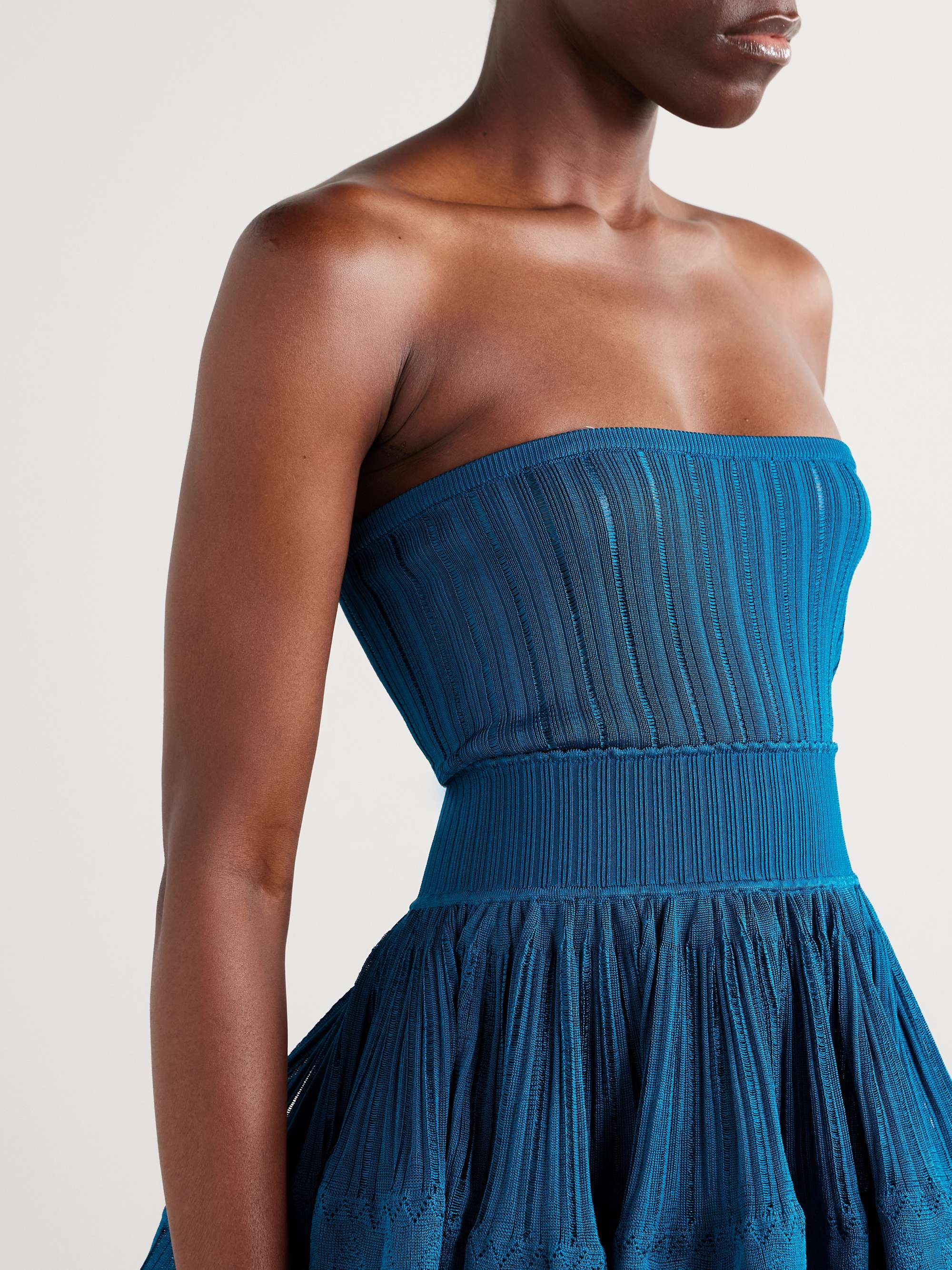 Tiered pointelle-knit mini dress view