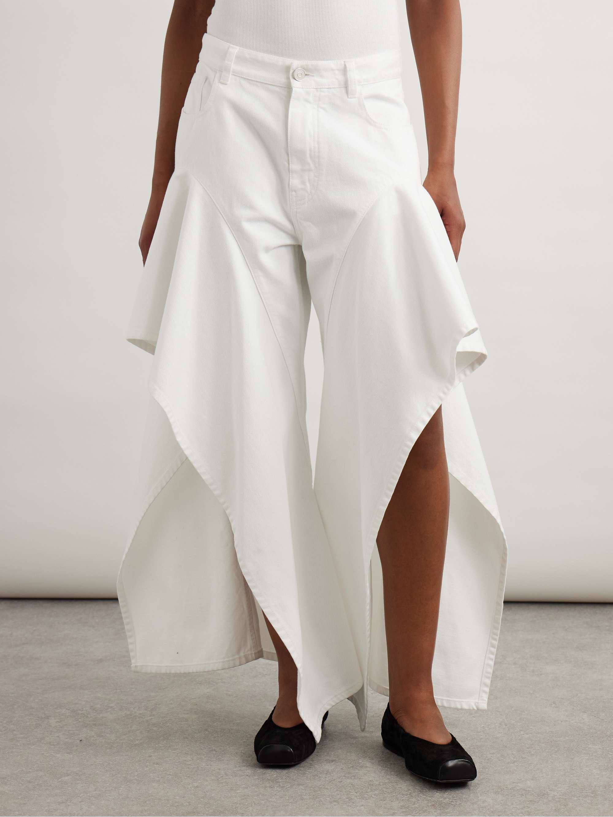 Ruffled mid-rise wide-leg jeans view