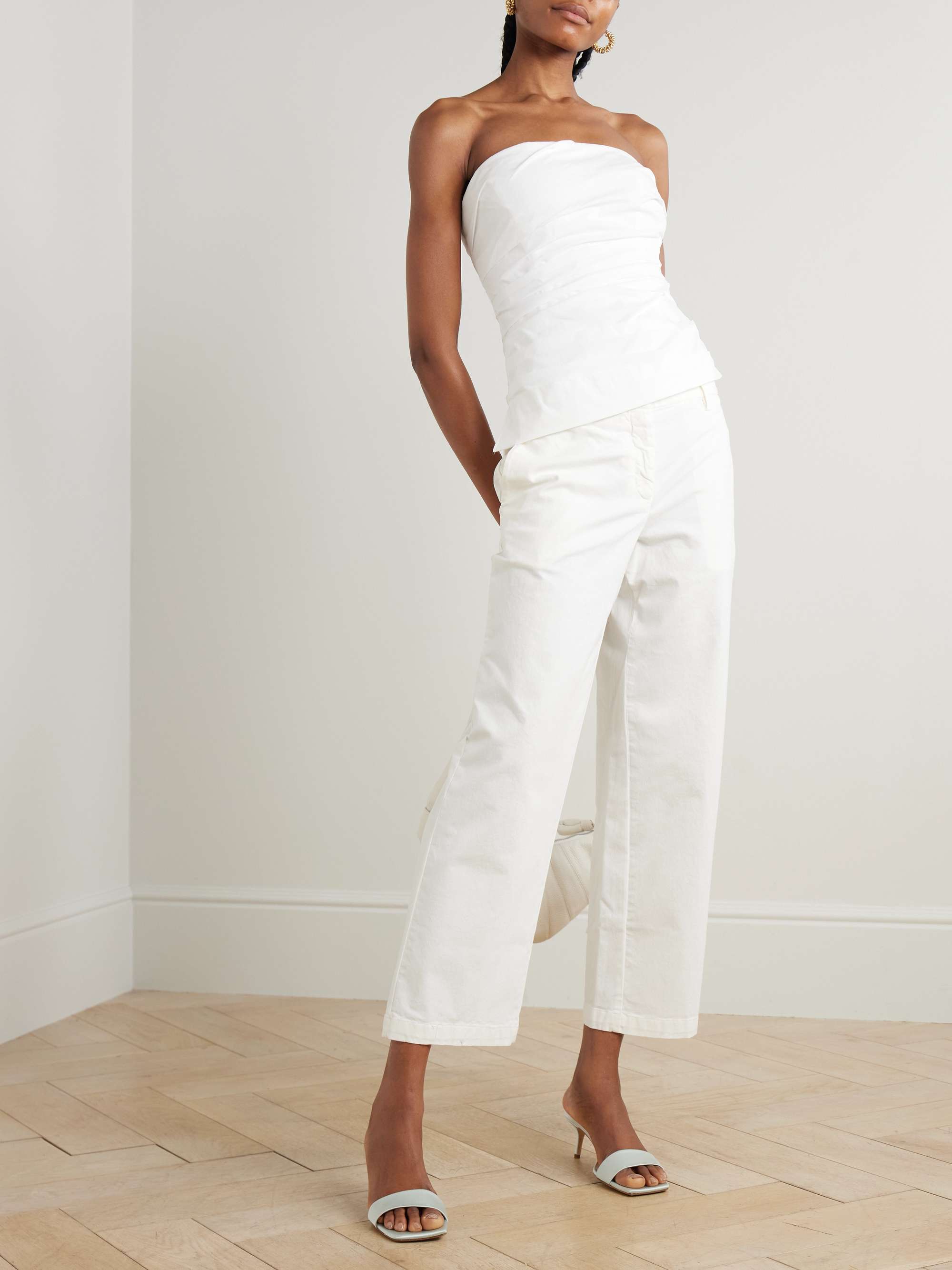 Emerson strapless ruched cotton-blend poplin bustier top view