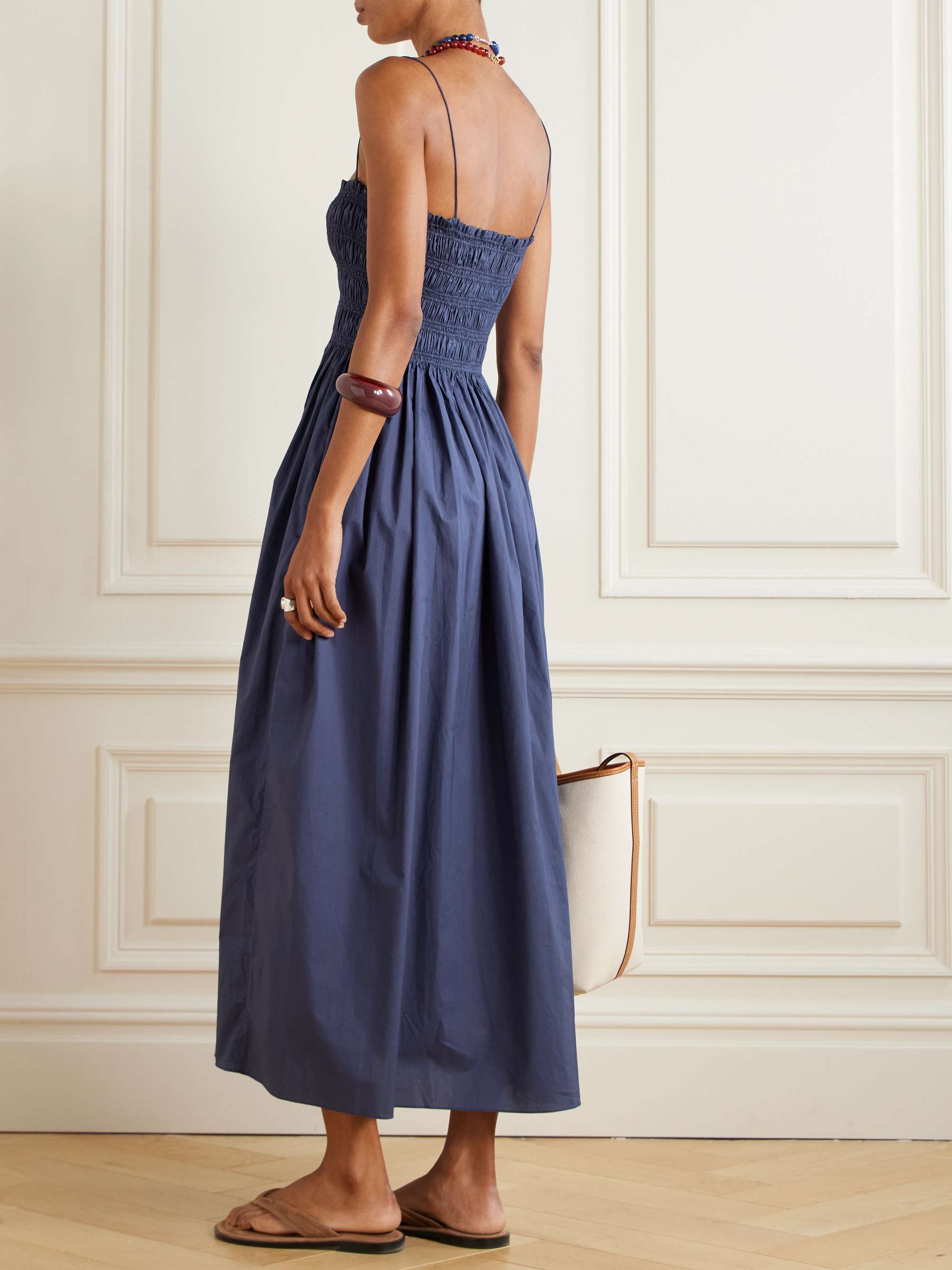 Shirred organic cotton midi dress view