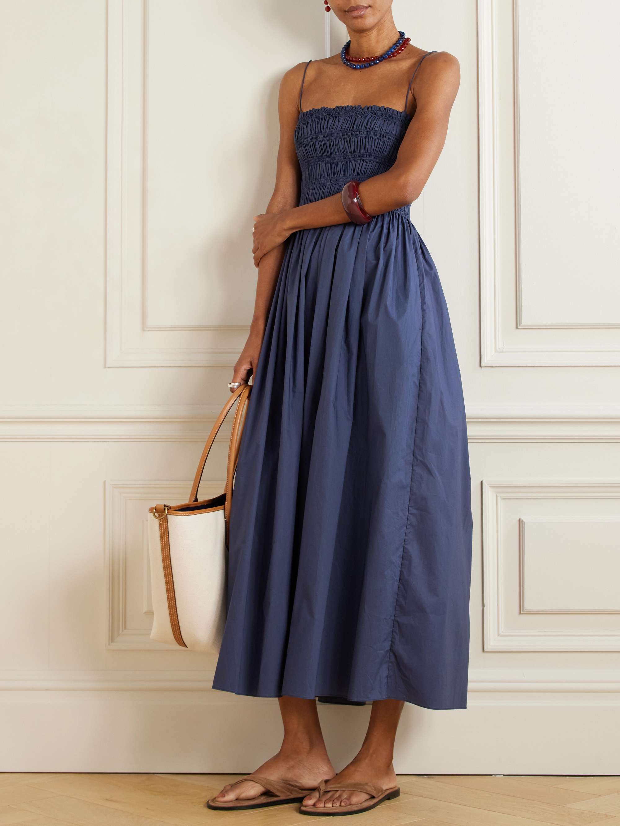 Shirred organic cotton midi dress view