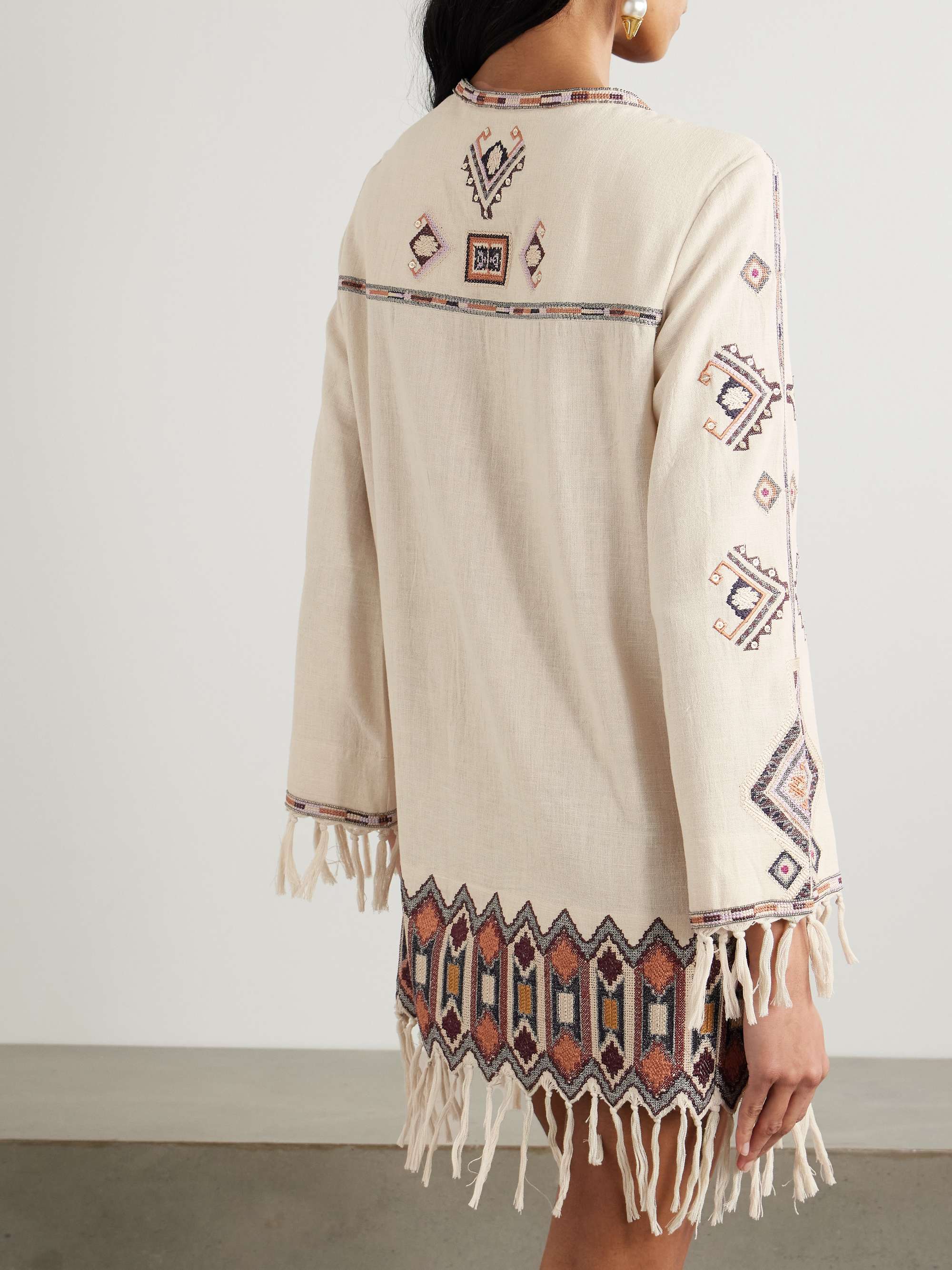 Zayana fringed embellished embroidered silk-gauze mini dress view