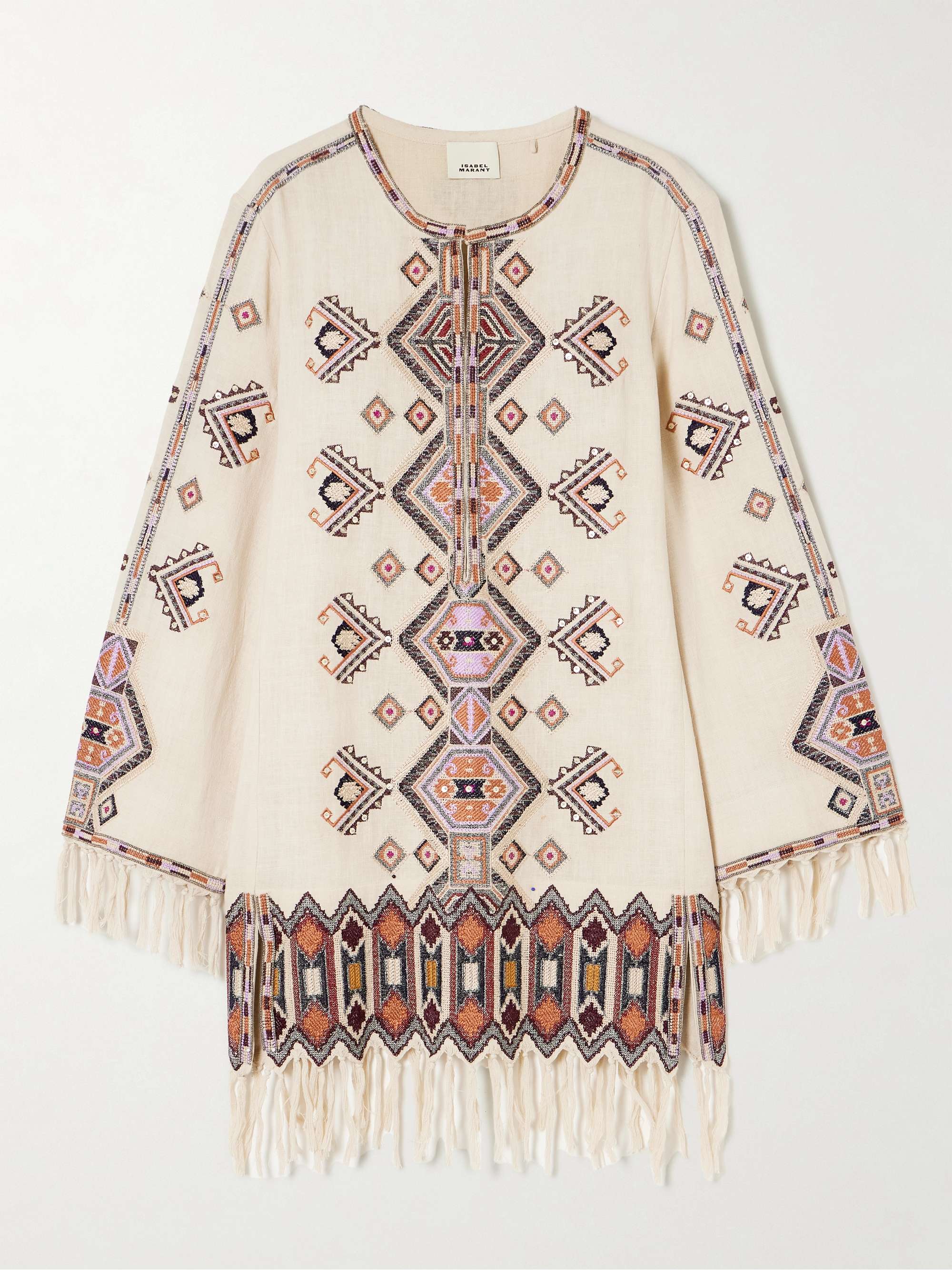 Zayana fringed embellished embroidered silk-gauze mini dress view