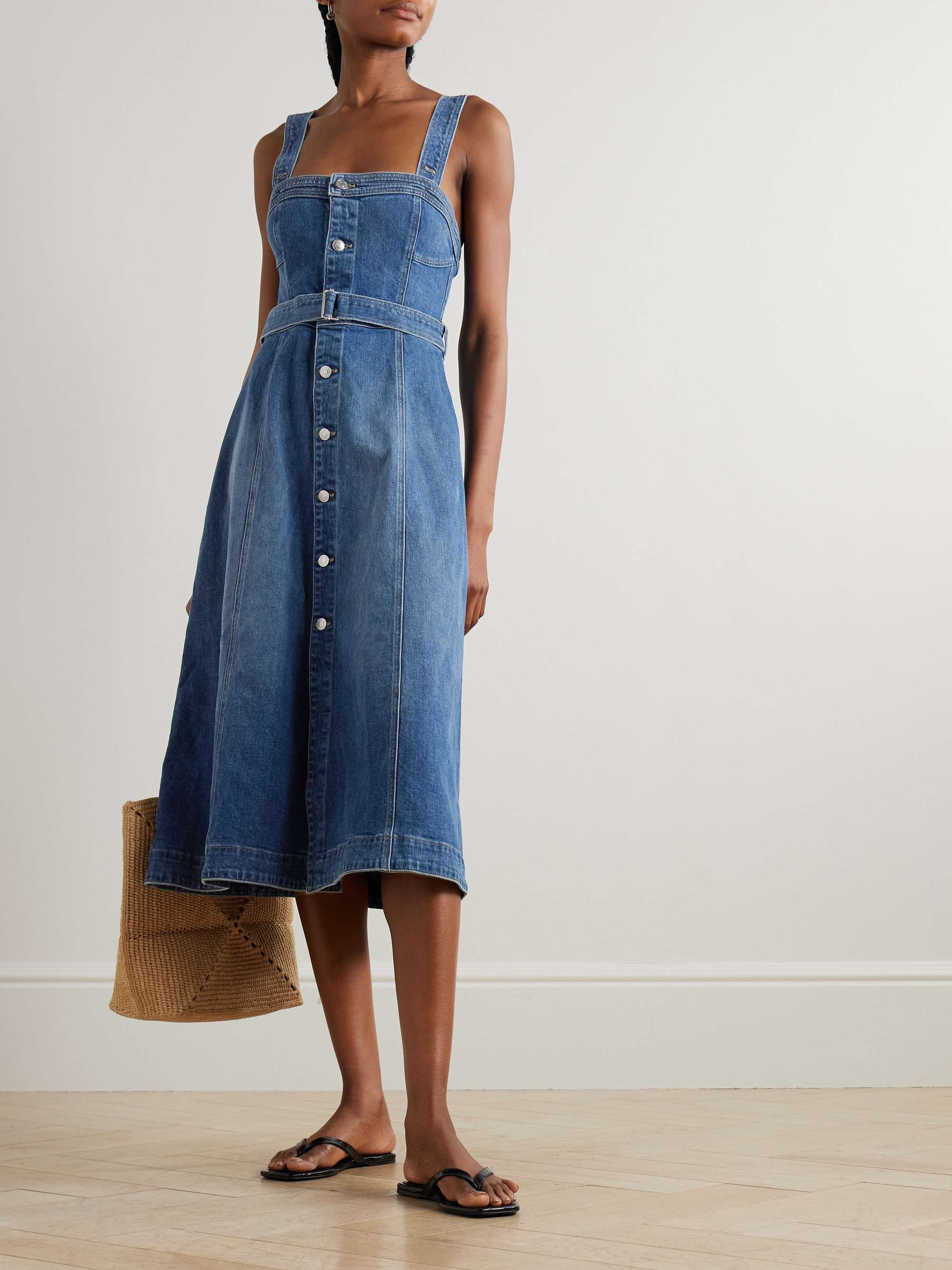 Alba belted stretch-denim midi dress view