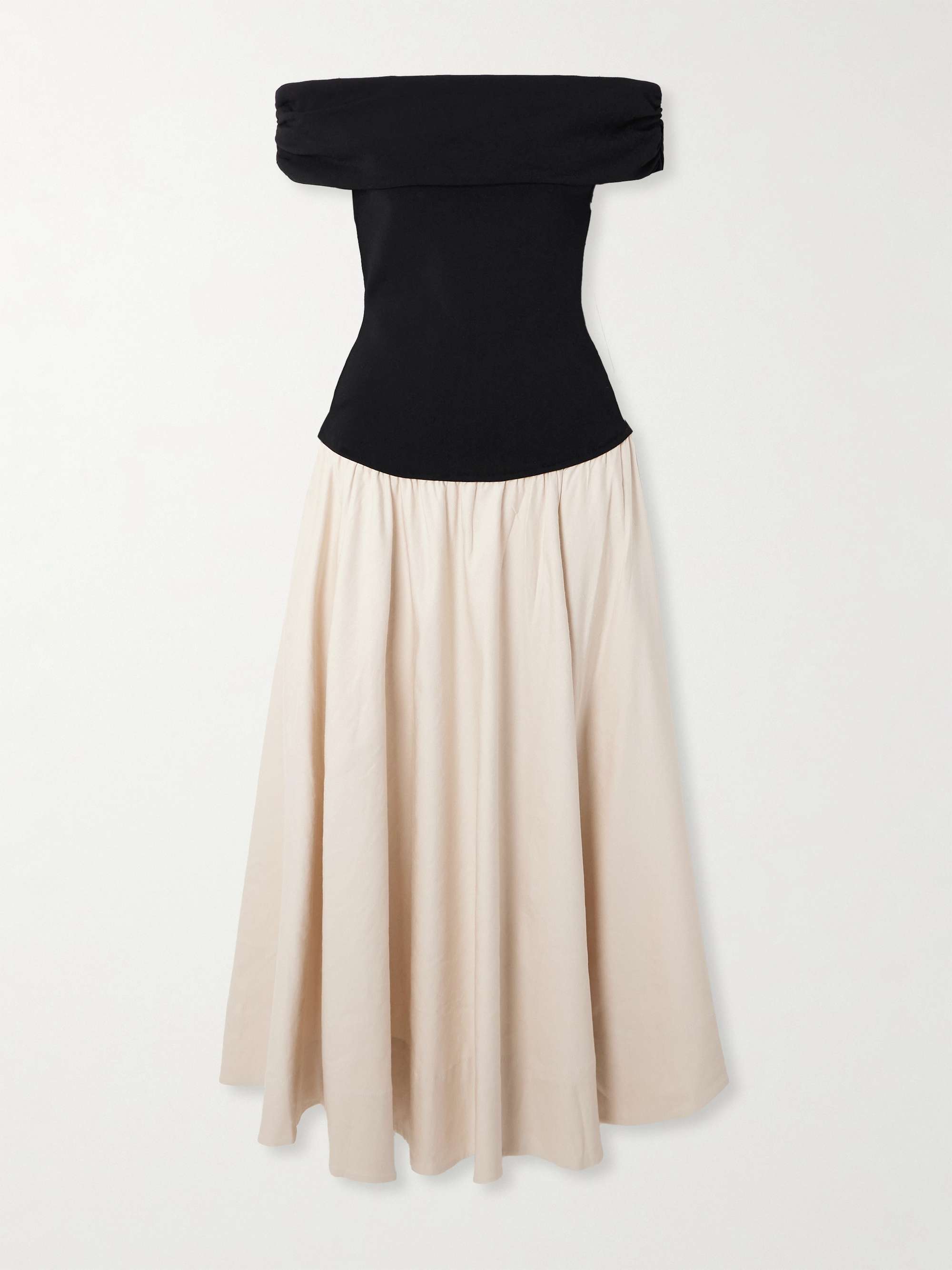 Adaline off-the-shoulder linen-blend and recycled satin-jersey midi dress view