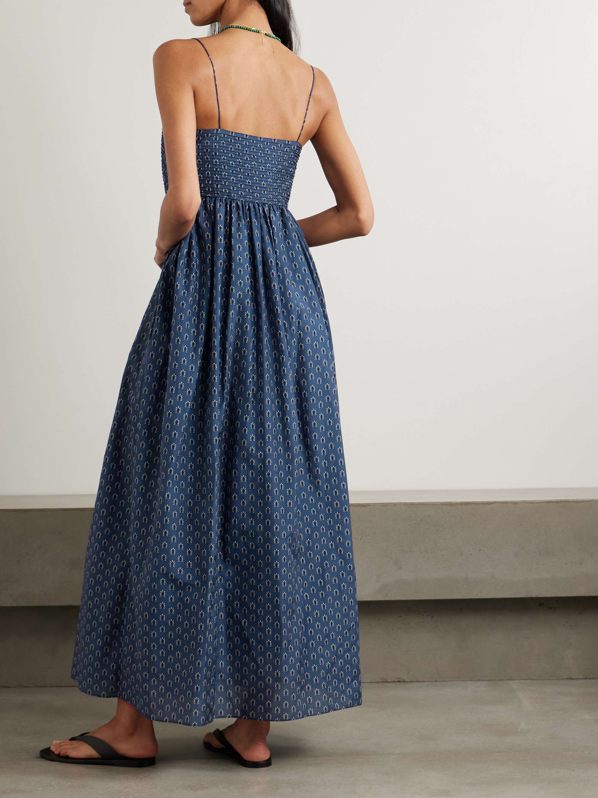 Pintucked printed organic cotton and silk-blend maxi dress view