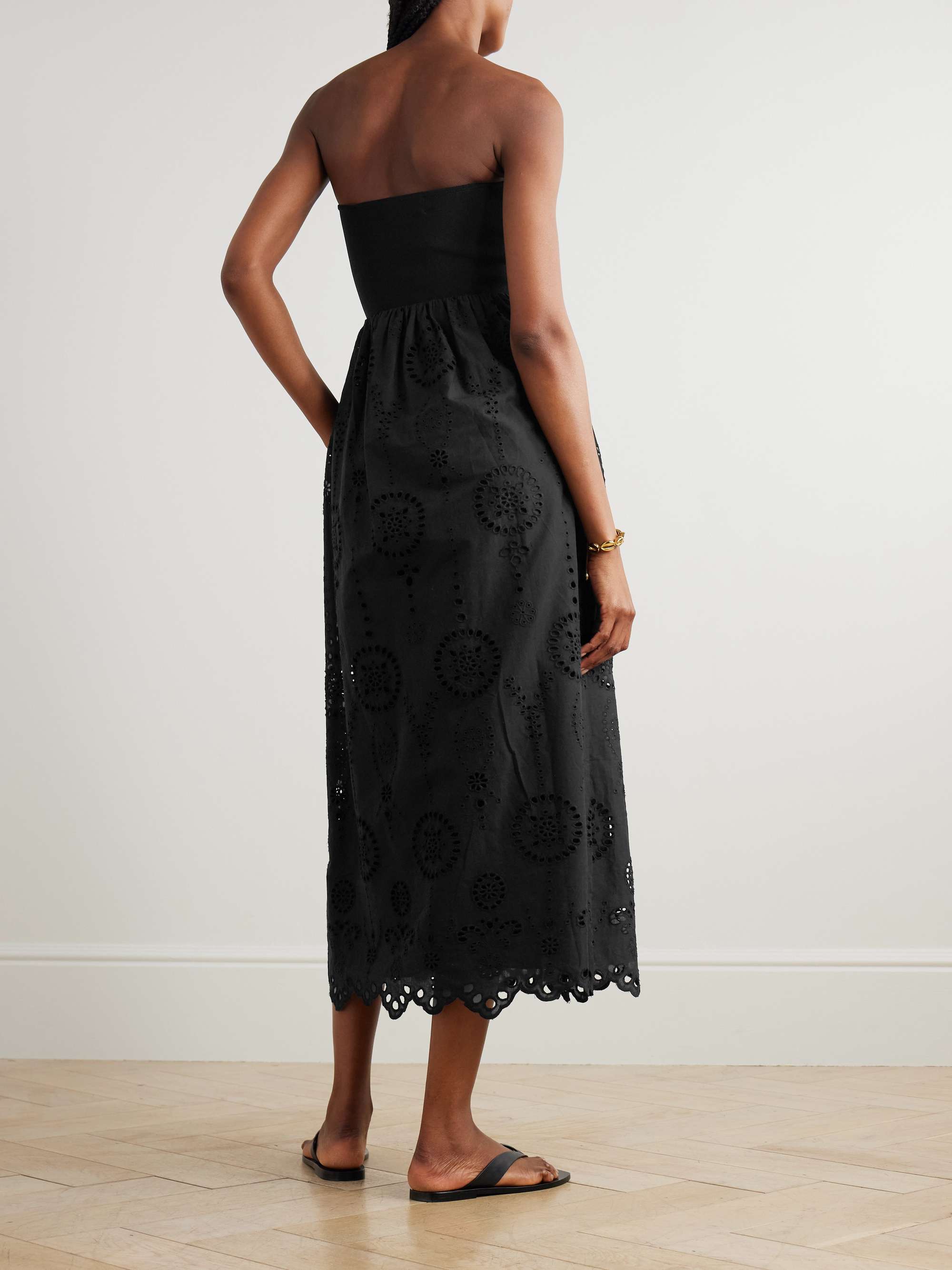 Strapless broderie anglaise organic cotton and stretch-knit midi dress view