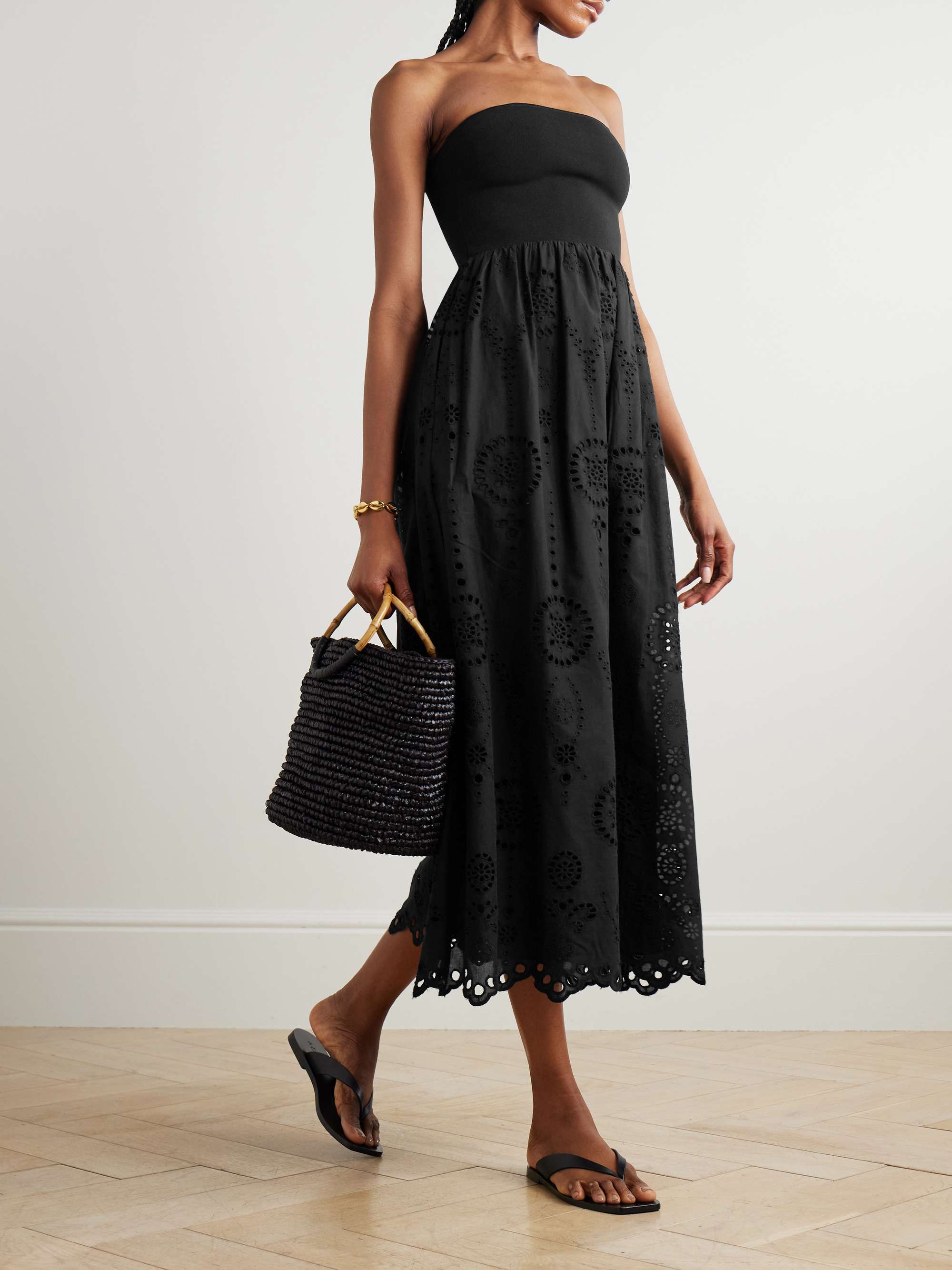 Strapless broderie anglaise organic cotton and stretch-knit midi dress view