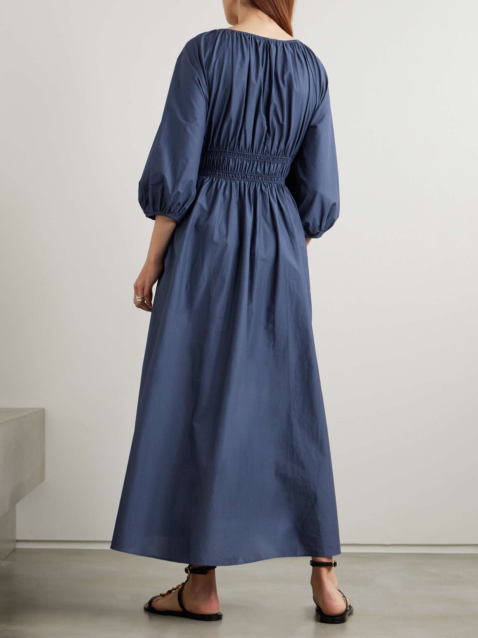 Shirred organic cotton-poplin maxi dress view