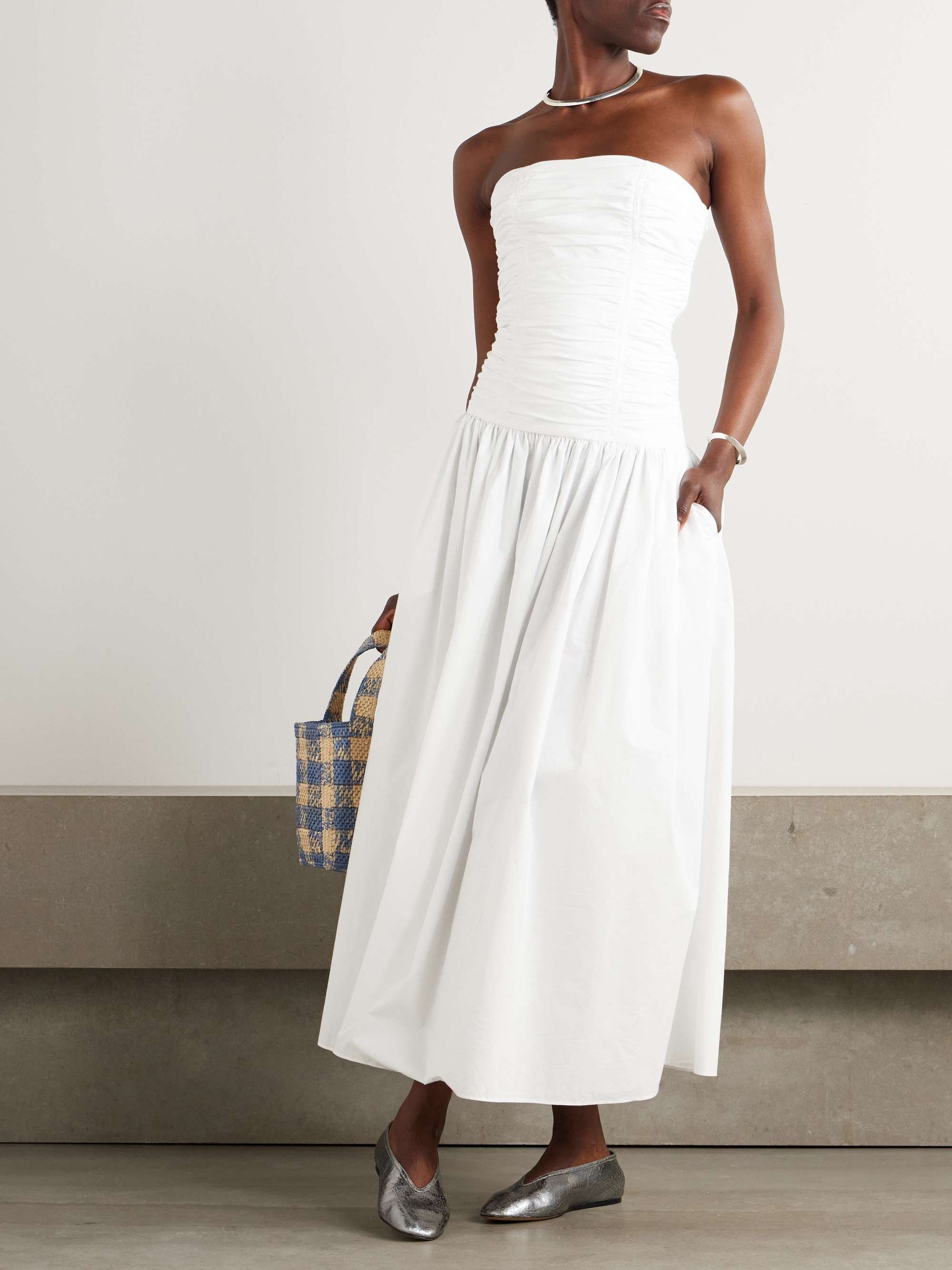 Strapless organic cotton-poplin maxi dress view