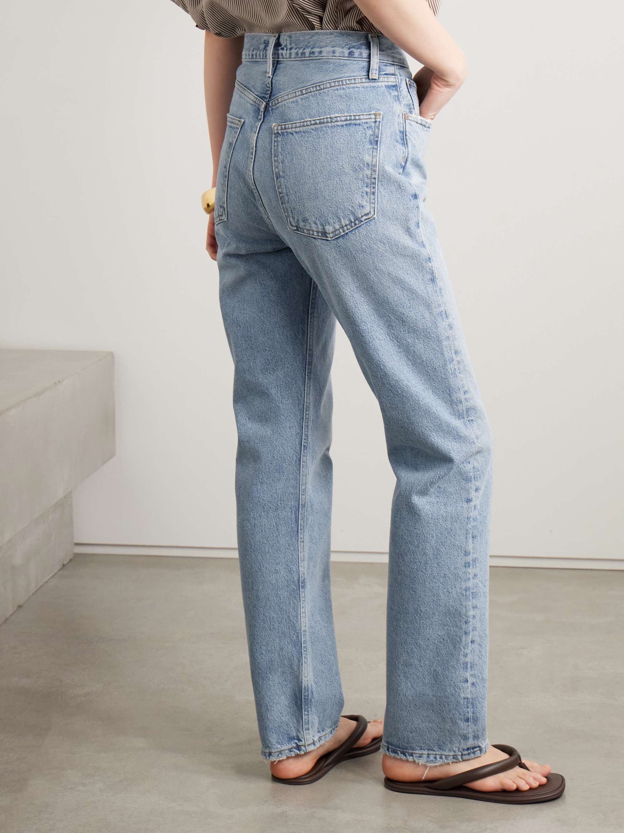 90's Pinch Waist Long frayed high-rise straight-leg jeans view