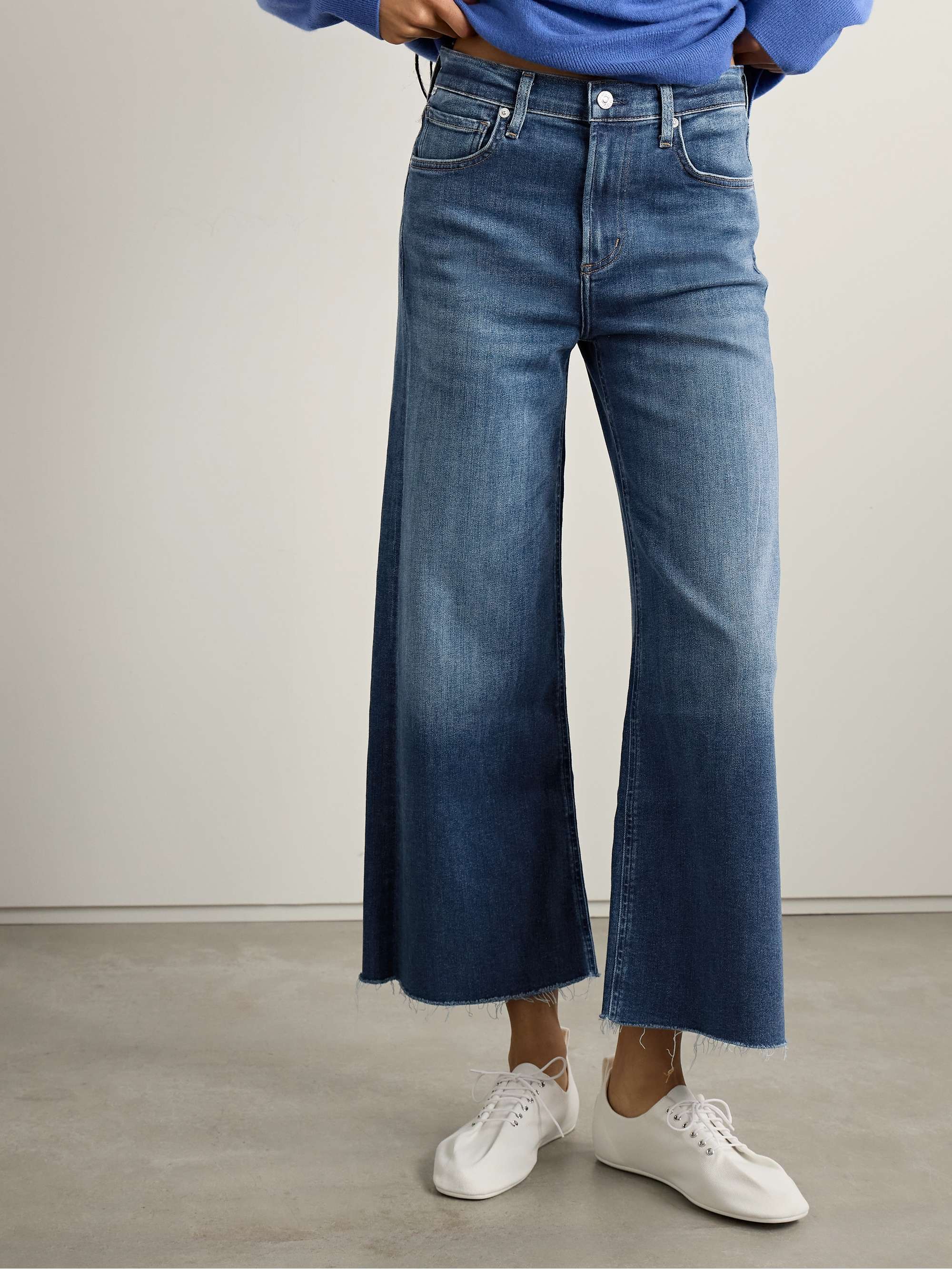 Lyra frayed cropped high-rise wide-leg jeans view