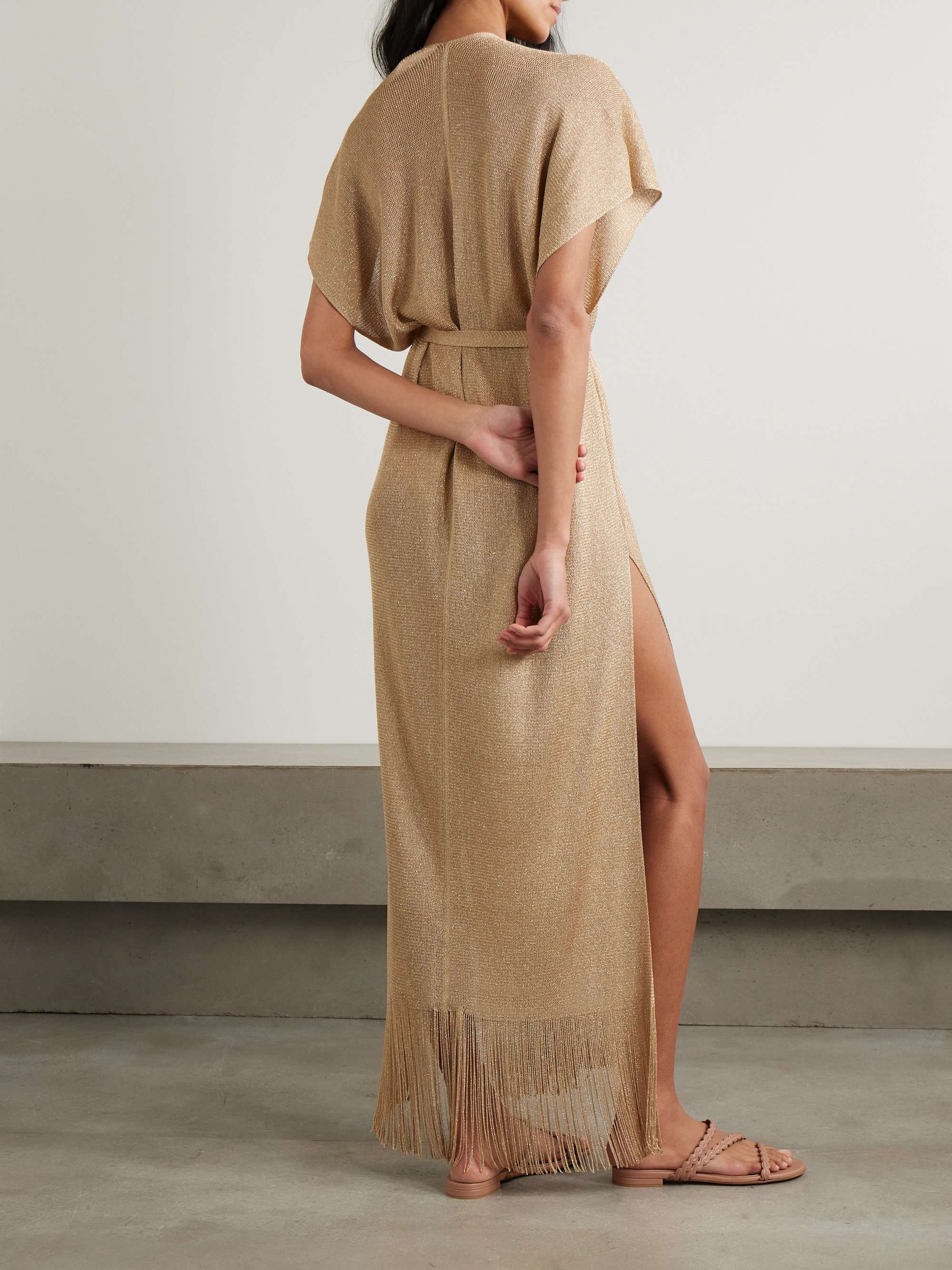 Zarelia belted fringed metallic knitted kaftan view