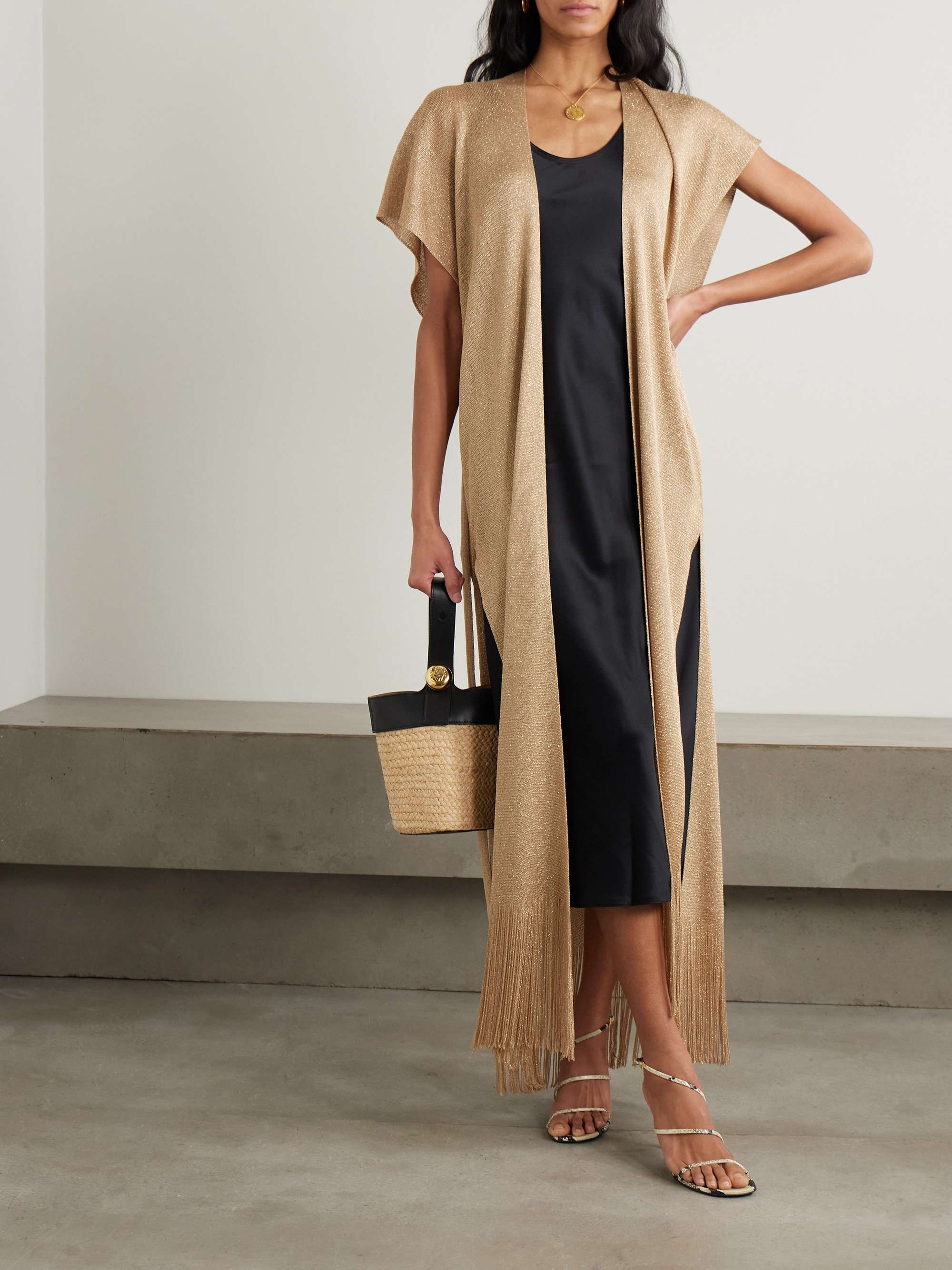 Zarelia belted fringed metallic knitted kaftan view