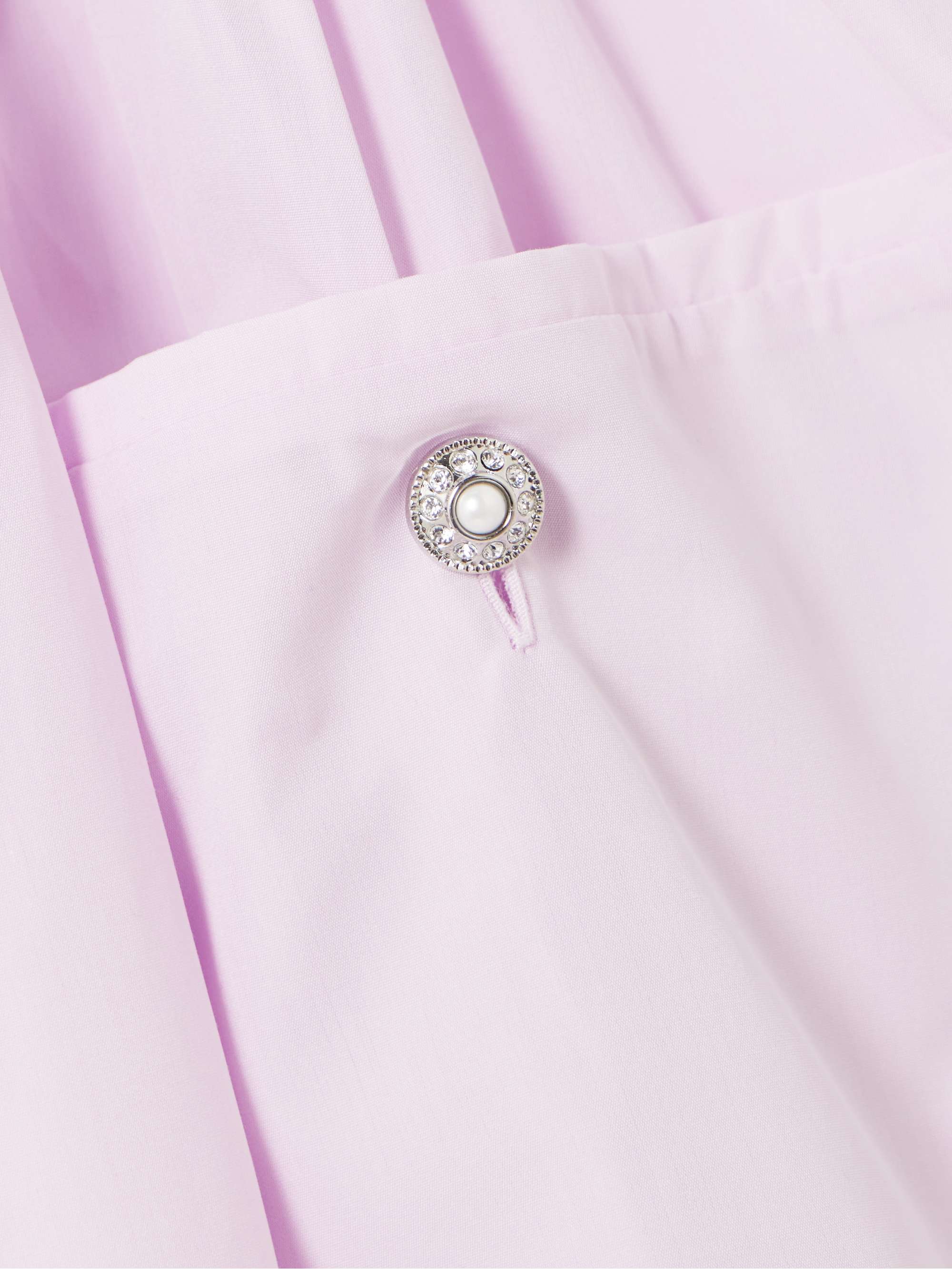 Bow-detailed velvet-trimmed gathered cotton-poplin midi dress view