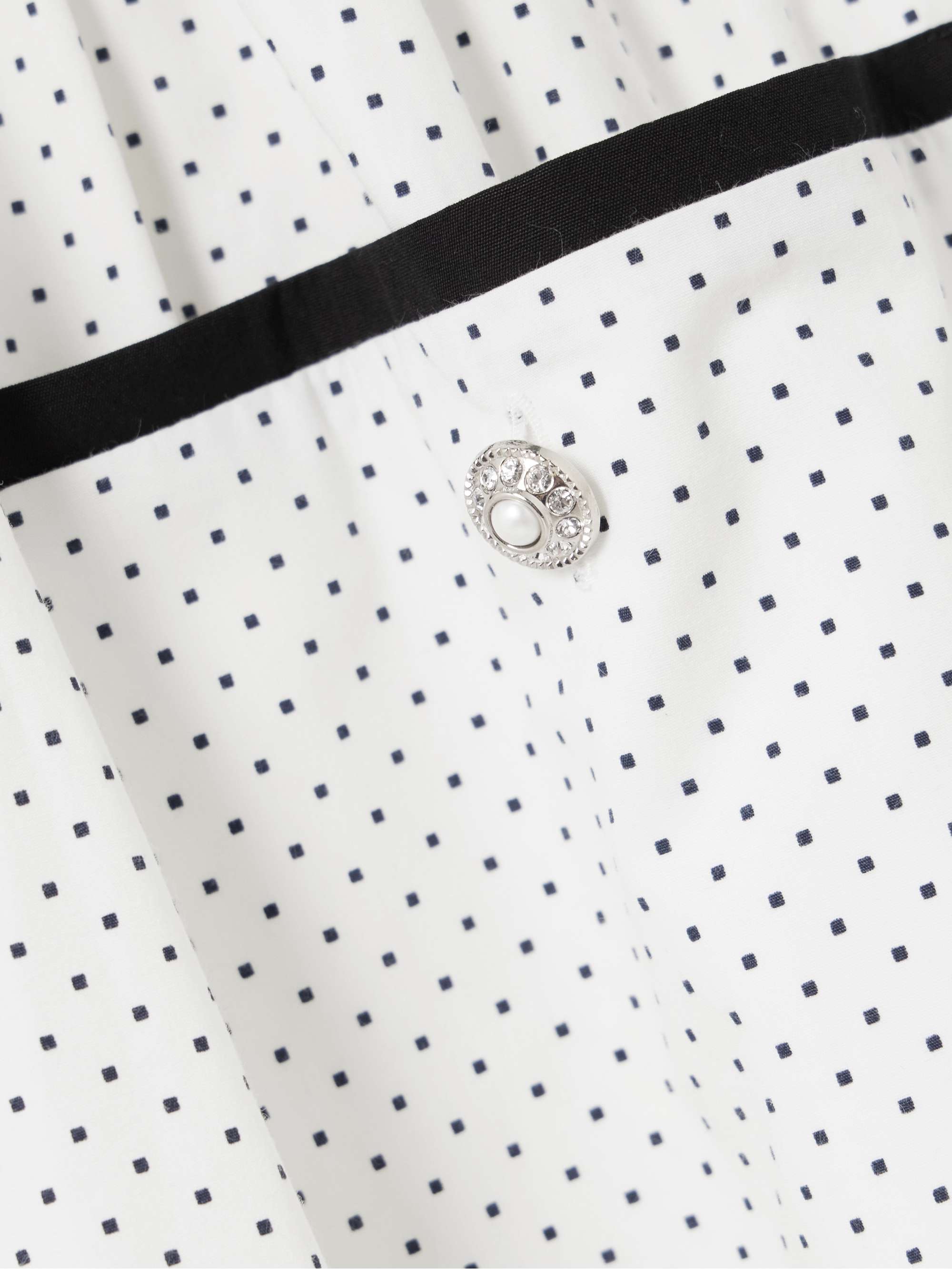 Bow-detailed velvet-trimmed gathered printed cotton-poplin midi dress view
