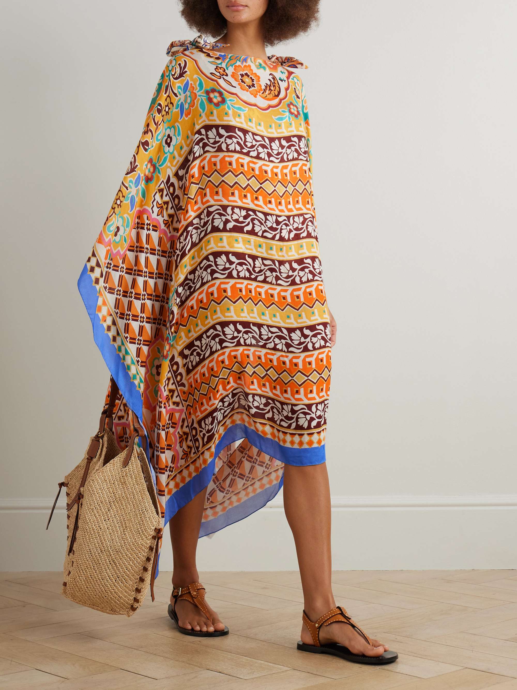 Asymmetric printed crepe de chine kaftan view
