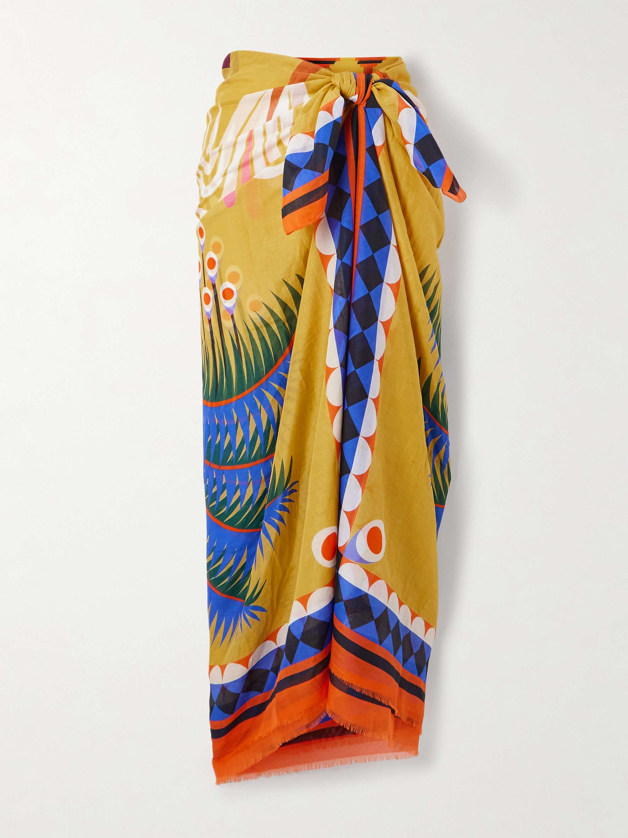 + Agostino Iacurci frayed printed cotton and silk-blend voile pareo view