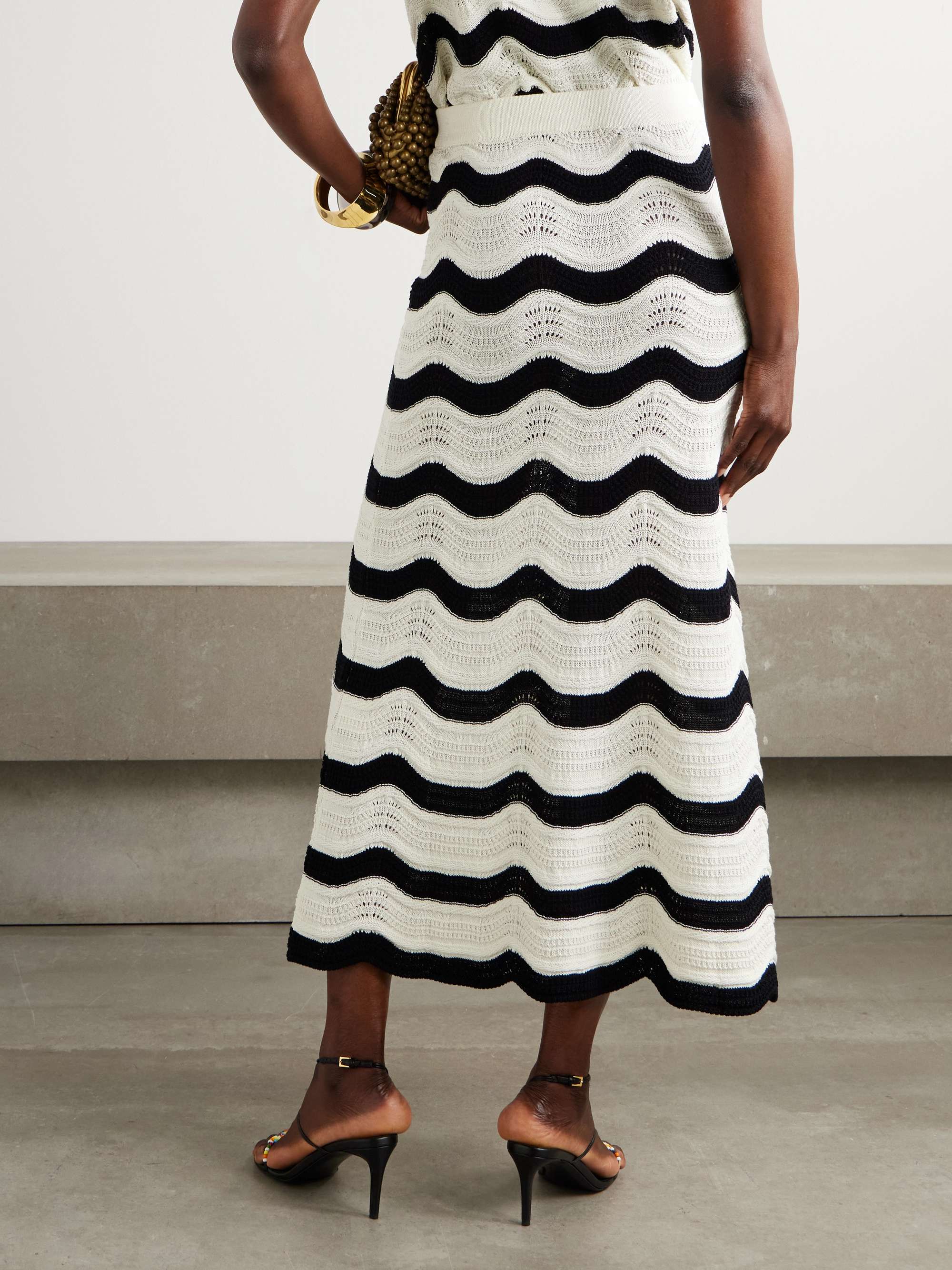Striped pointelle-knit cotton maxi skirt view