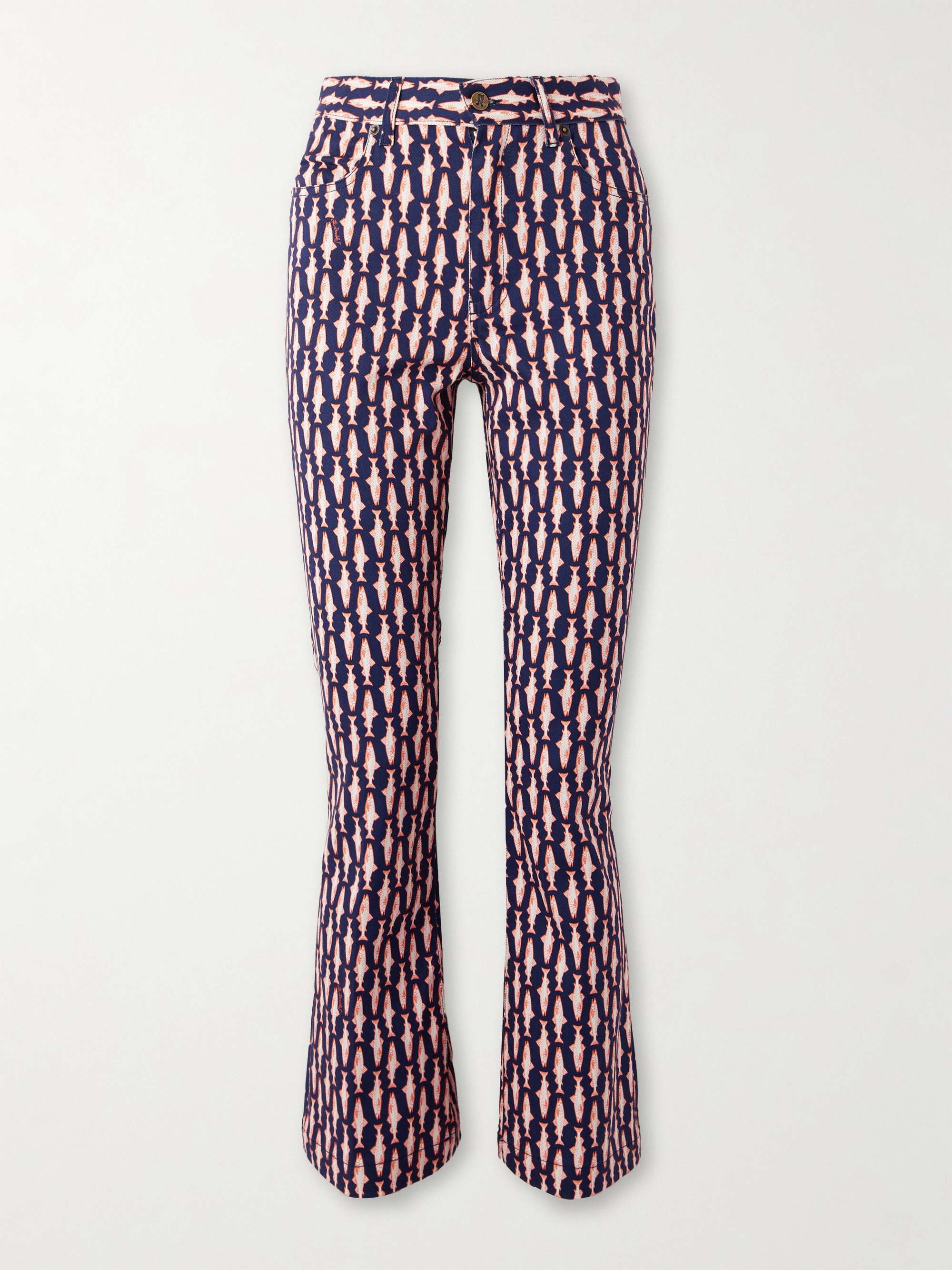 The Cropped printed mid-rise flared jeans view