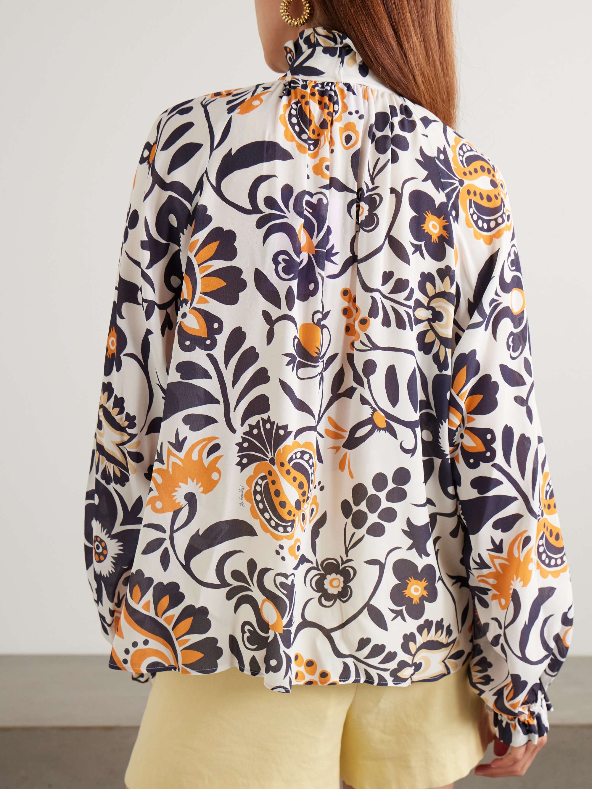 Cerere ruffled tie-detailed printed crepe blouse view