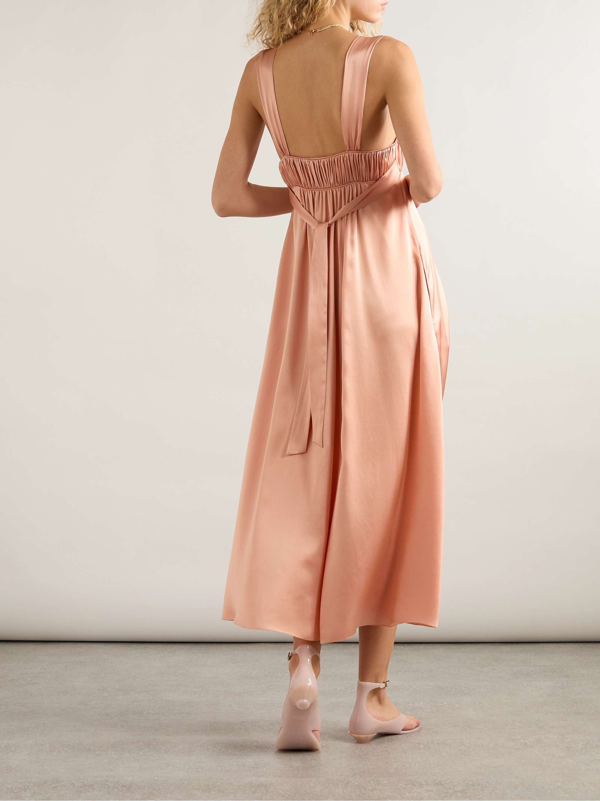 Gathered silk-satin midi dress view