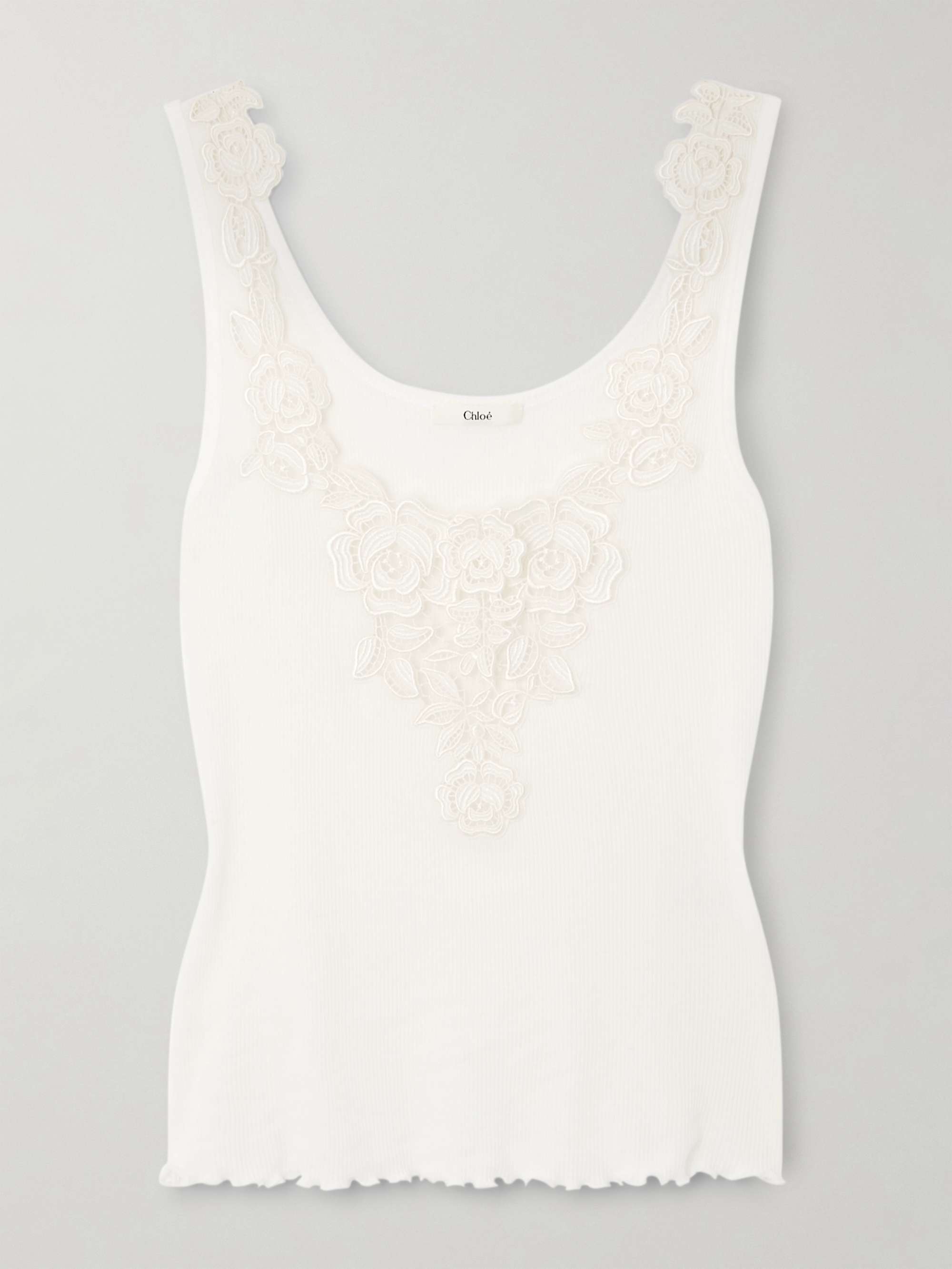 Guipure lace-trimmed ribbed cotton tank view
