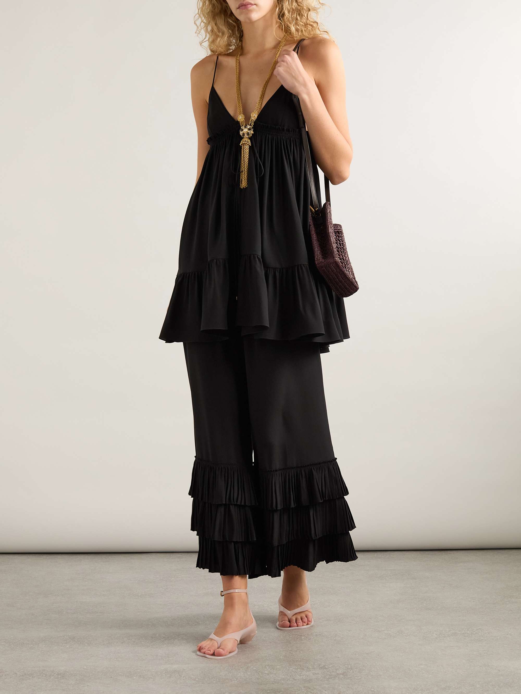 Tiered ruffled silk-crepe mini dress view