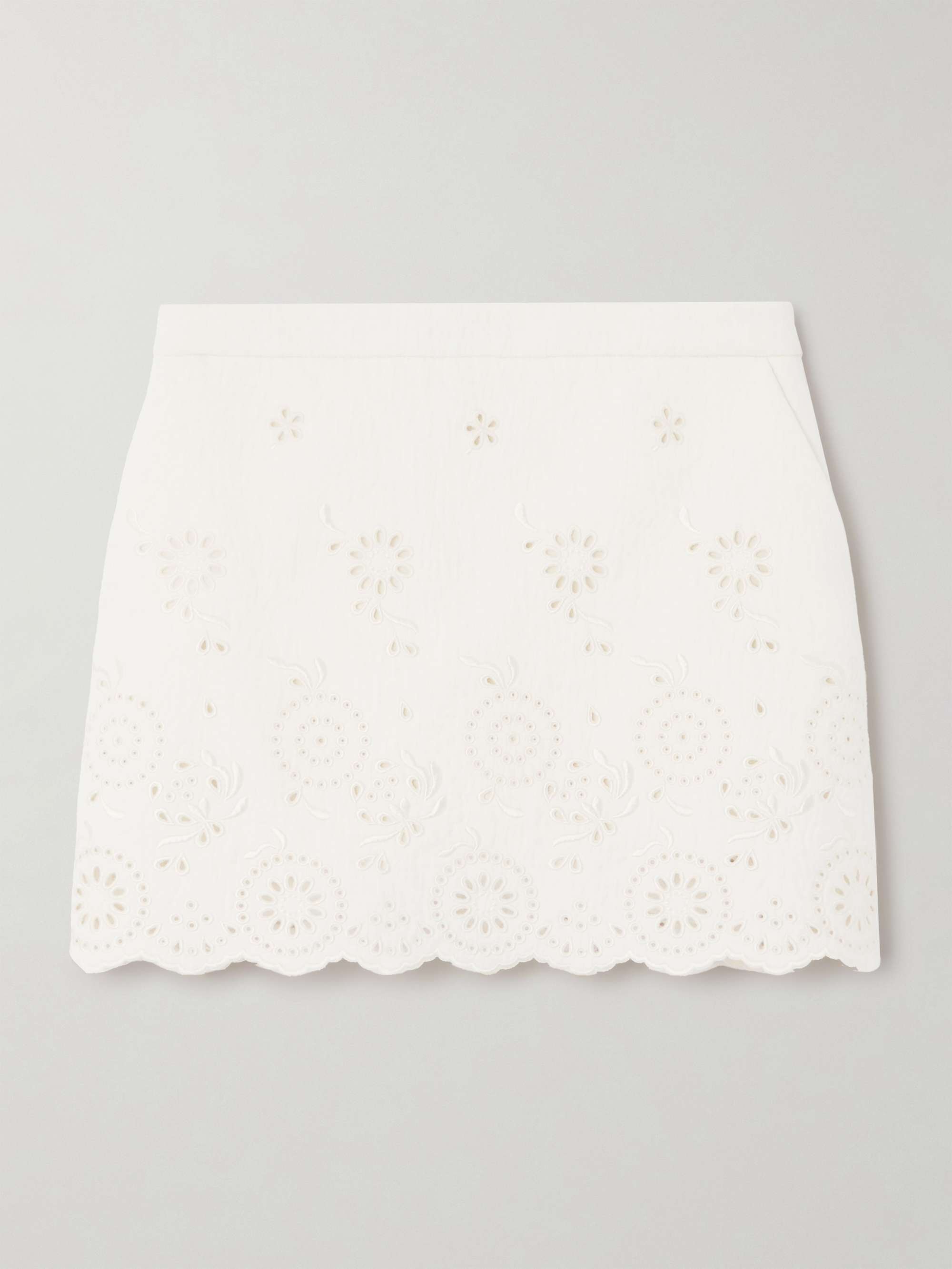 Scalloped quilted broderie anglaise cotton-blend mini skirt view