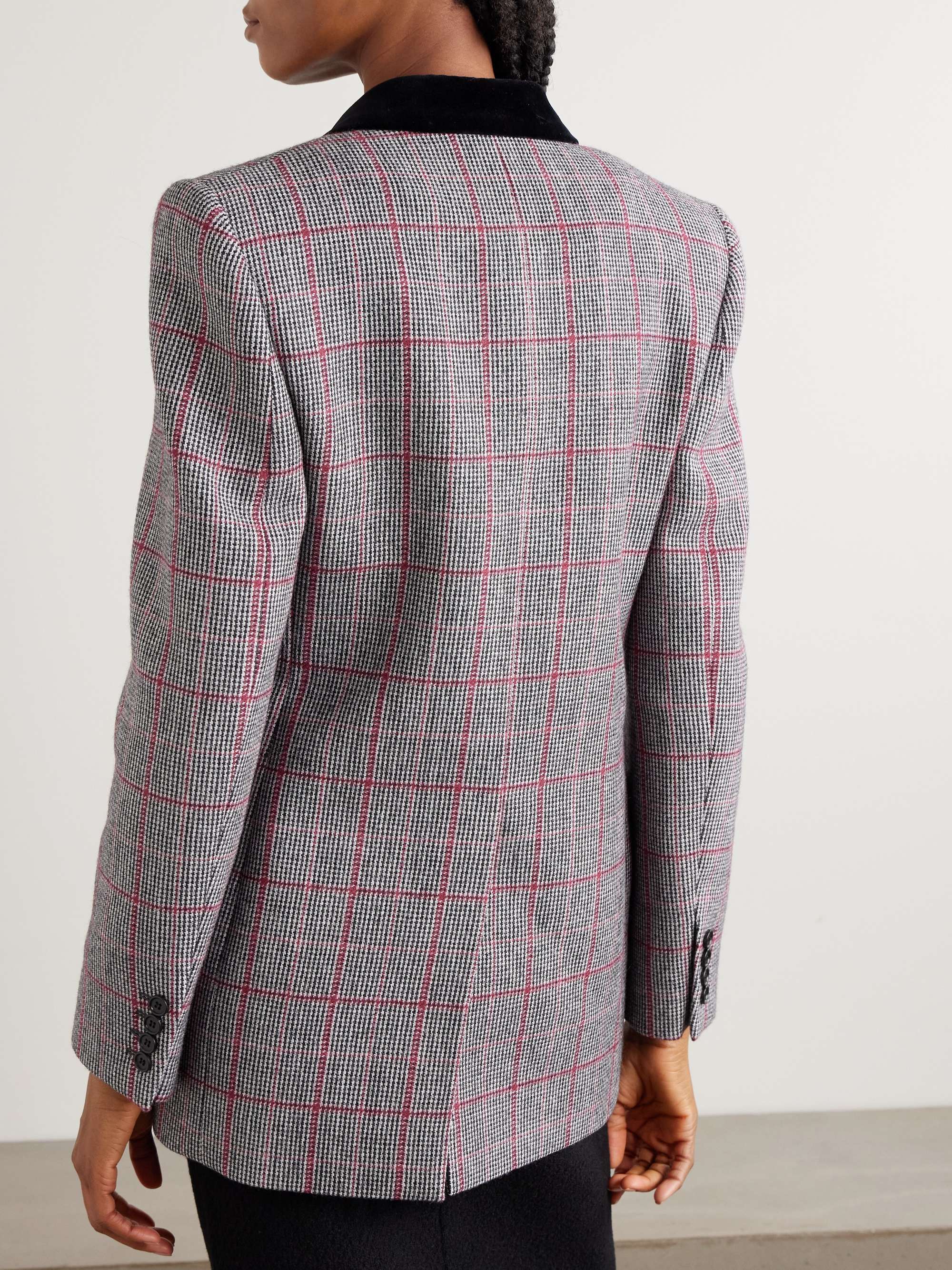 Double-breasted velvet-trimmed checked wool blazer view