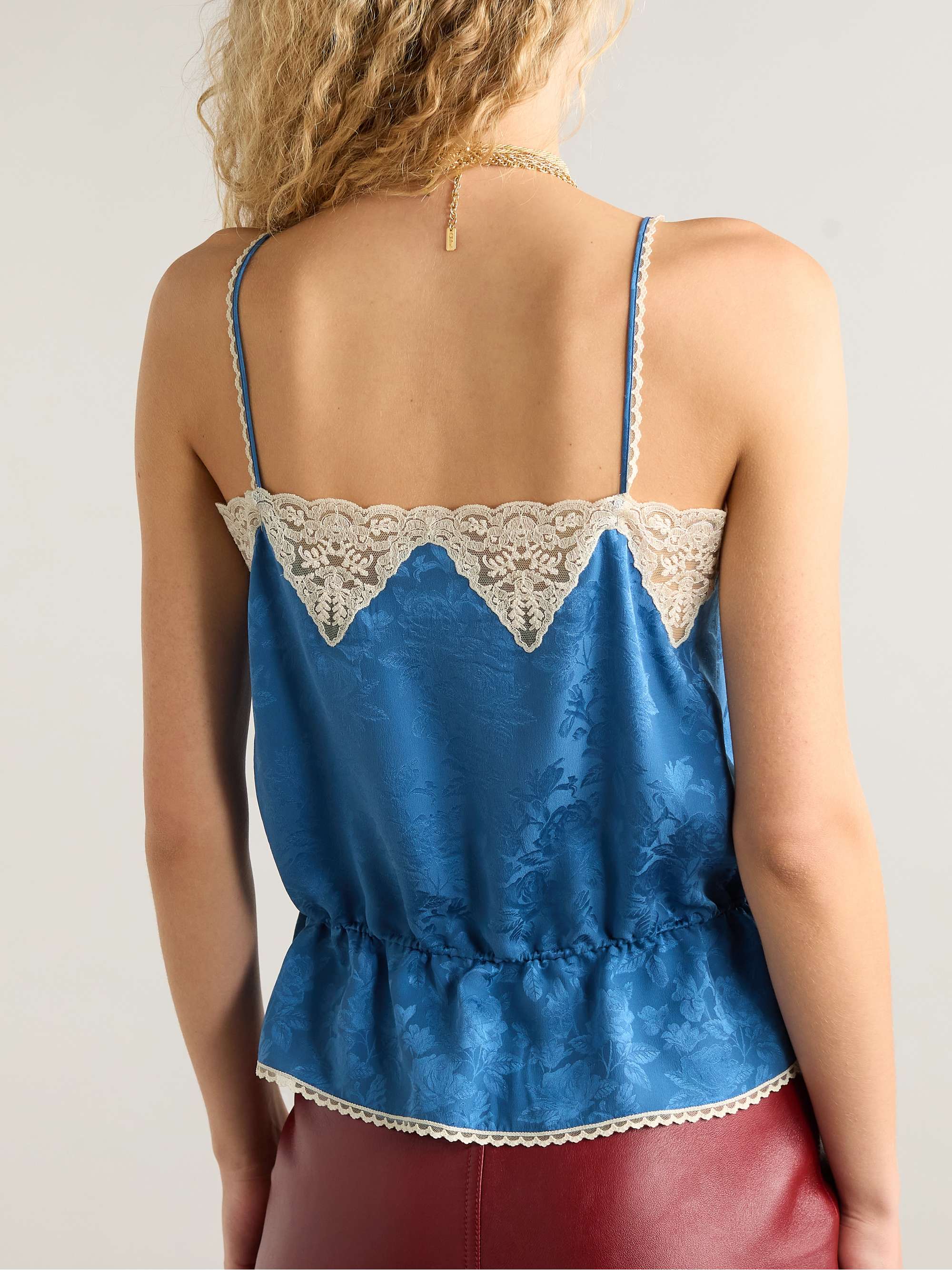 Lace-trimmed silk-jacquard camisole view
