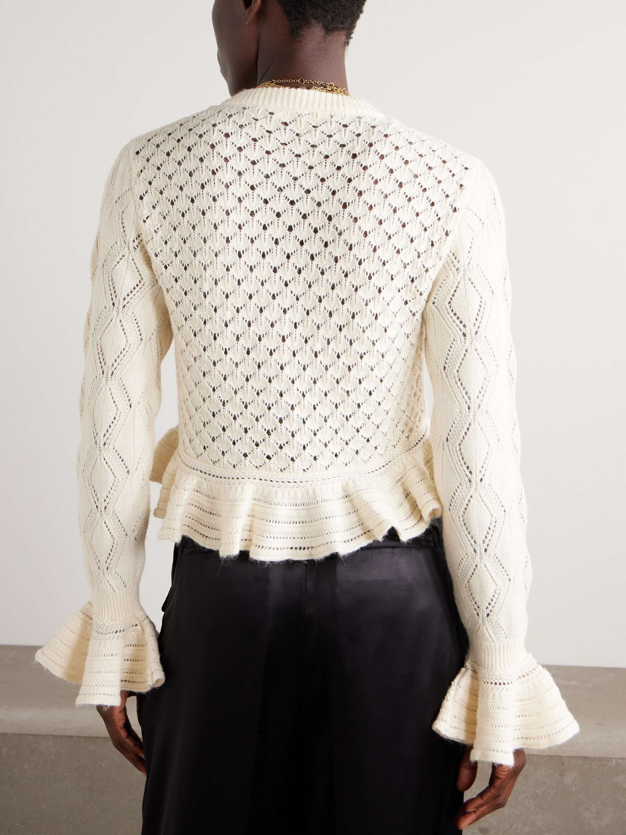 Cropped ruffled pointelle-knit cotton, alpaca and silk-blend cardigan view