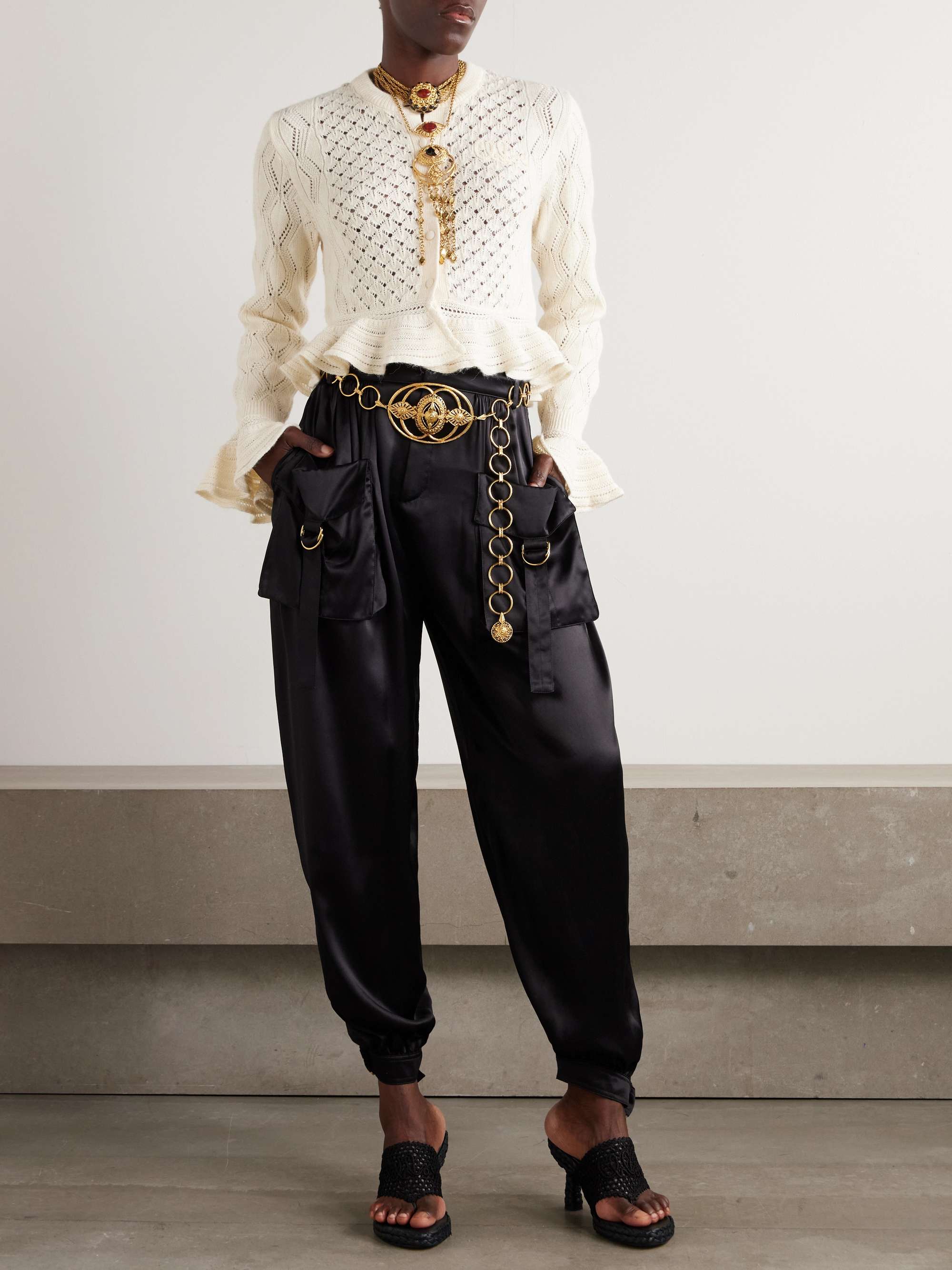 Cropped ruffled pointelle-knit cotton, alpaca and silk-blend cardigan view