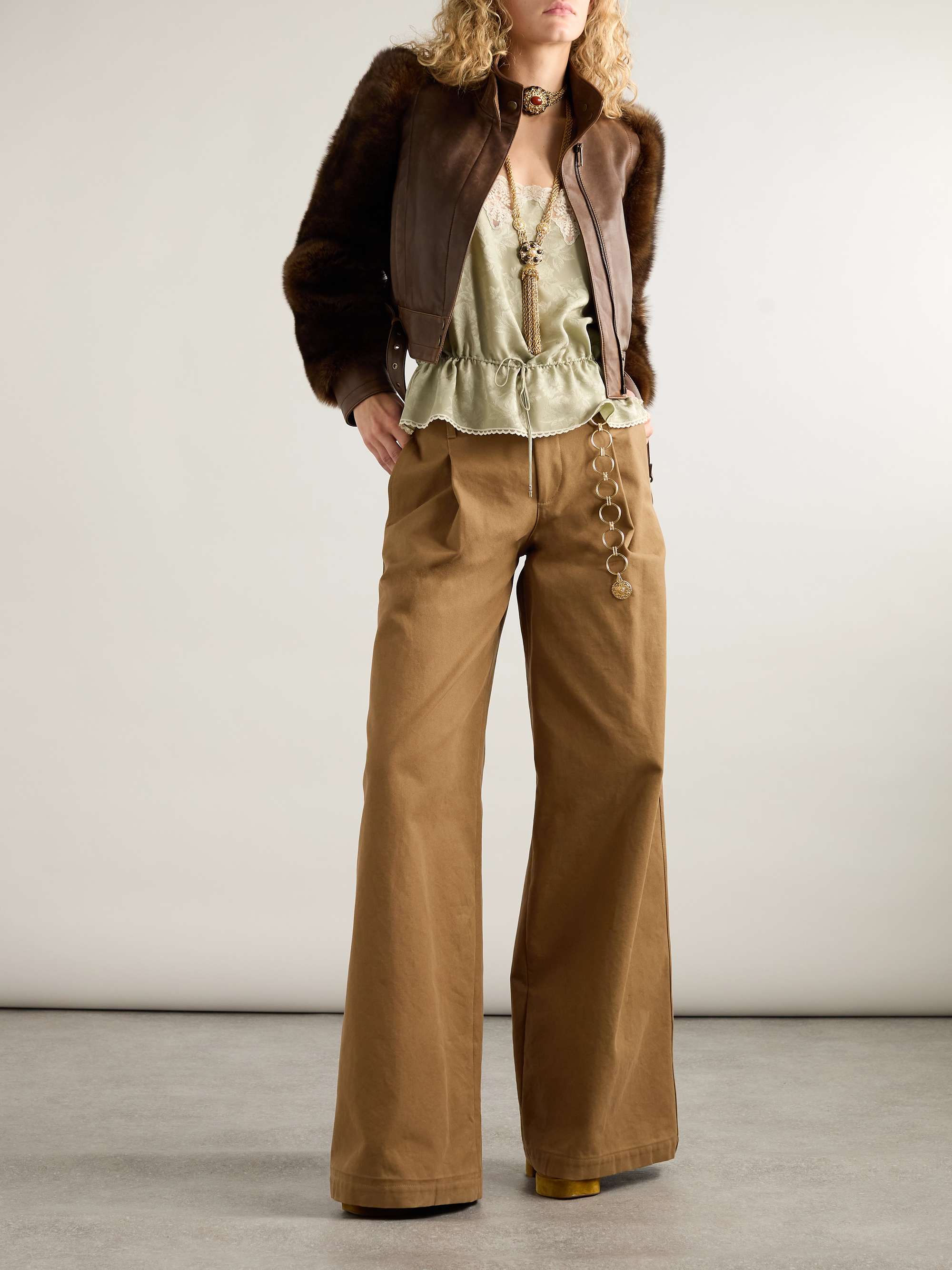 Pleated garment-dyed cotton-canvas straight-leg pants view