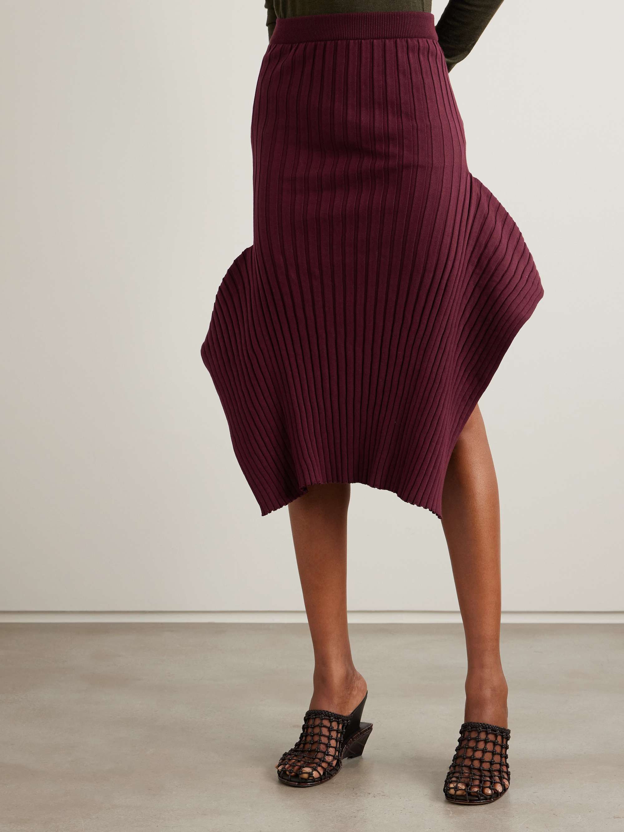 Asymmetric ribbed organic cotton midi skirt view