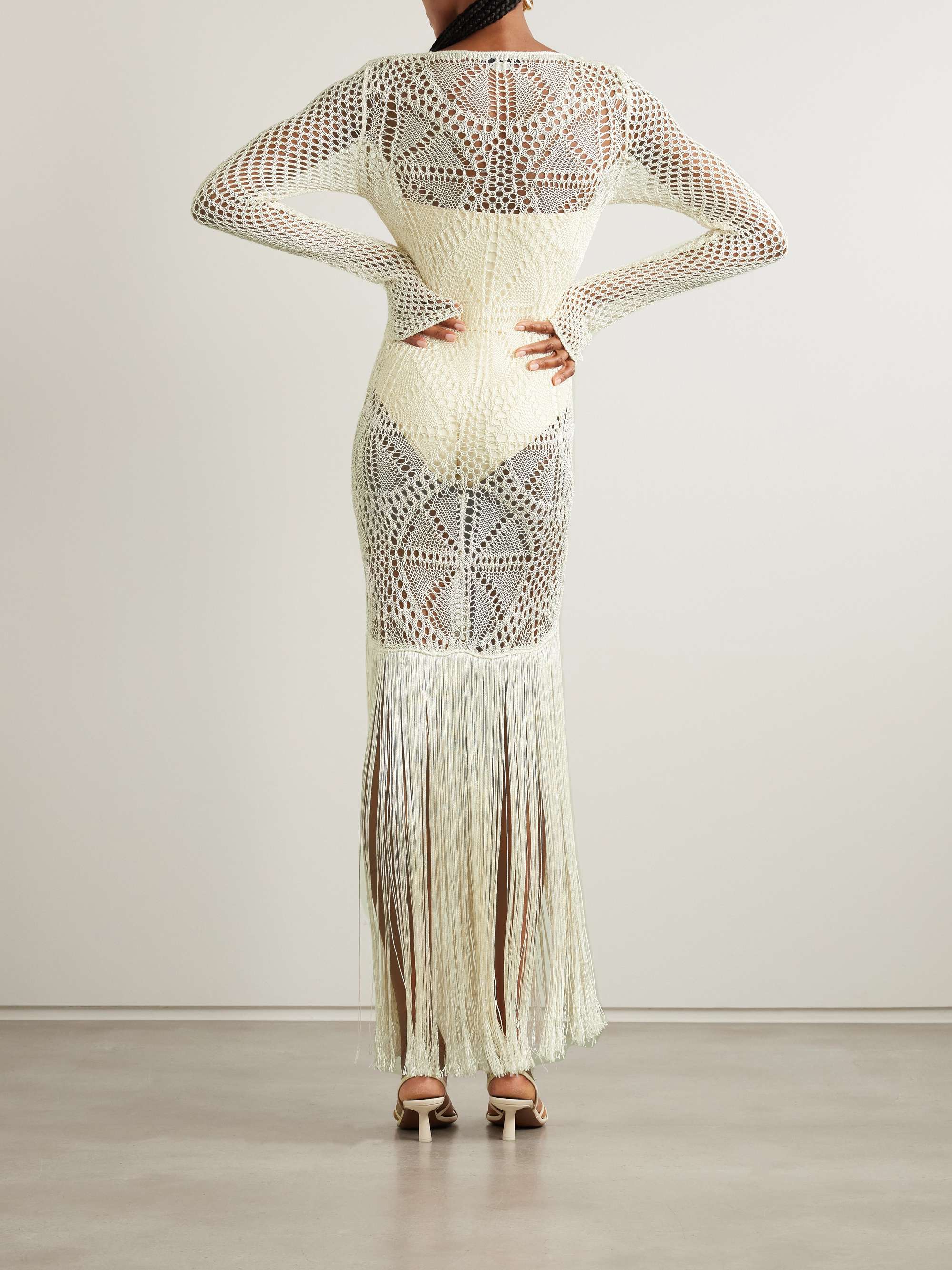 Fringed crocheted maxi dress view