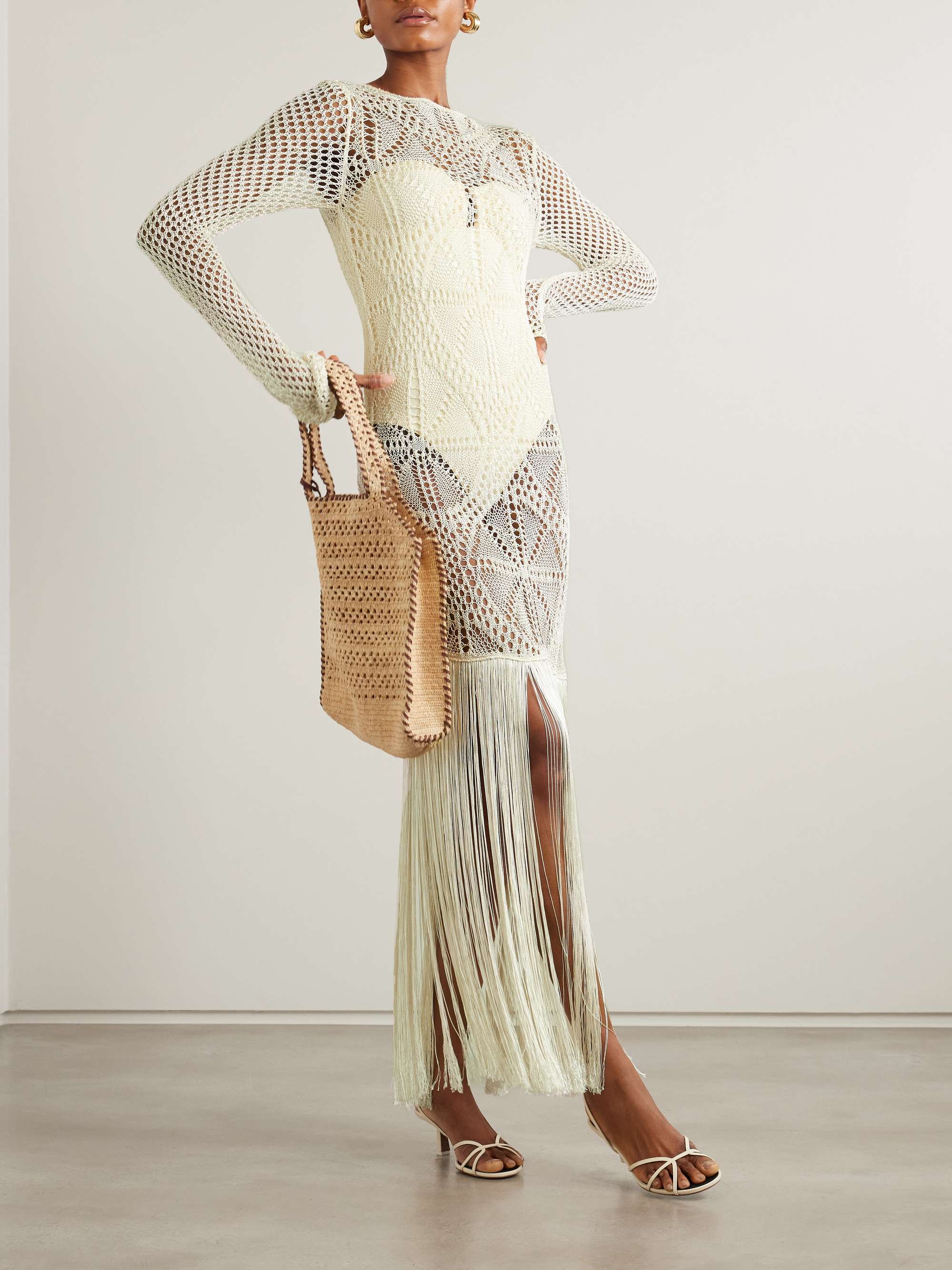 Fringed crocheted maxi dress view