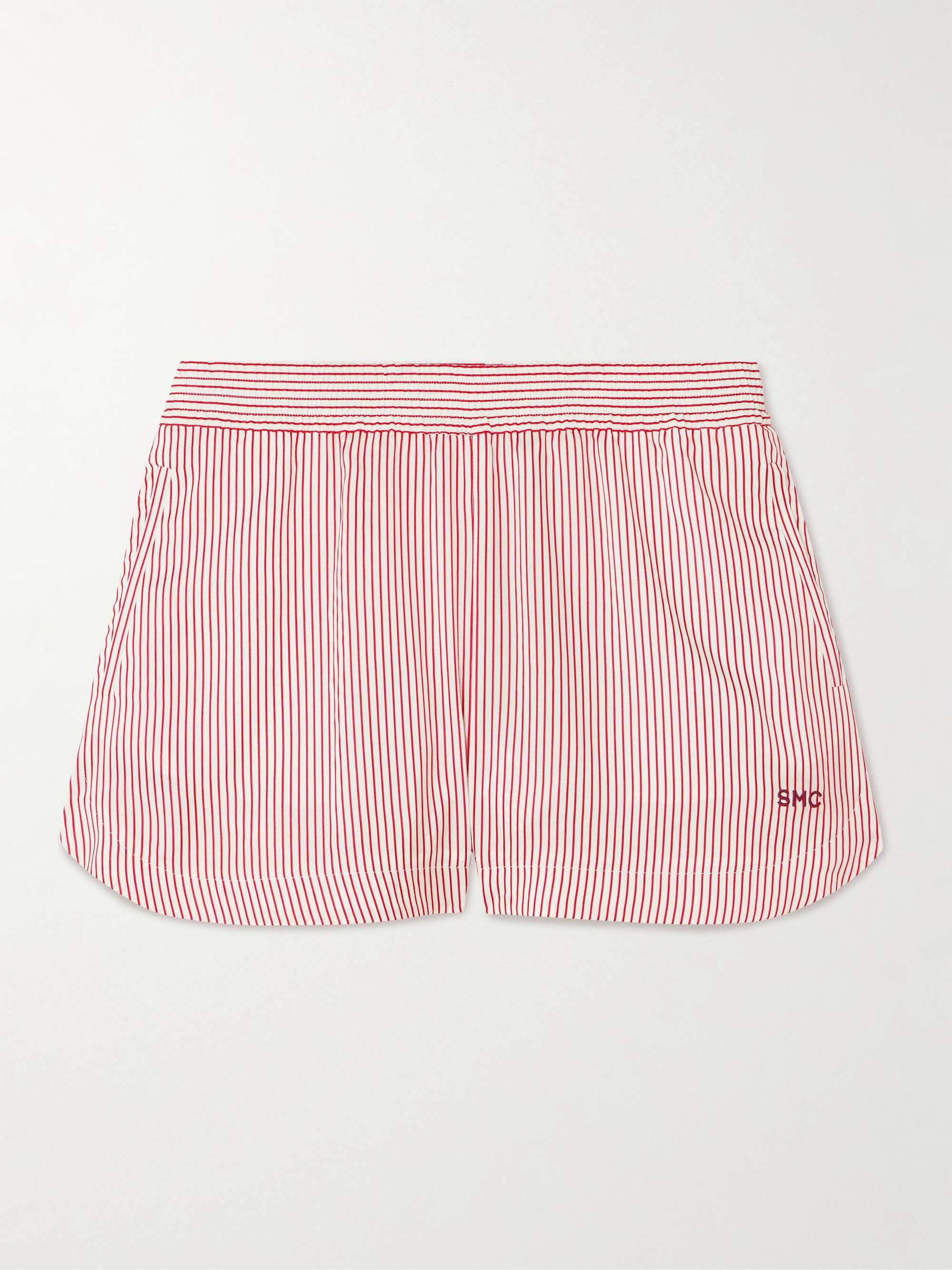 Embroidered striped organic silk shorts view