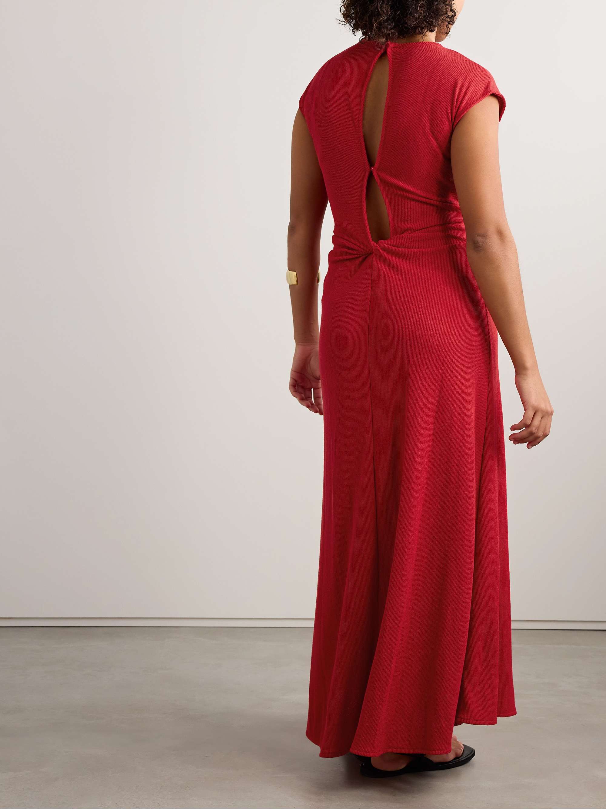 Gathered ribbed-knit maxi dress view