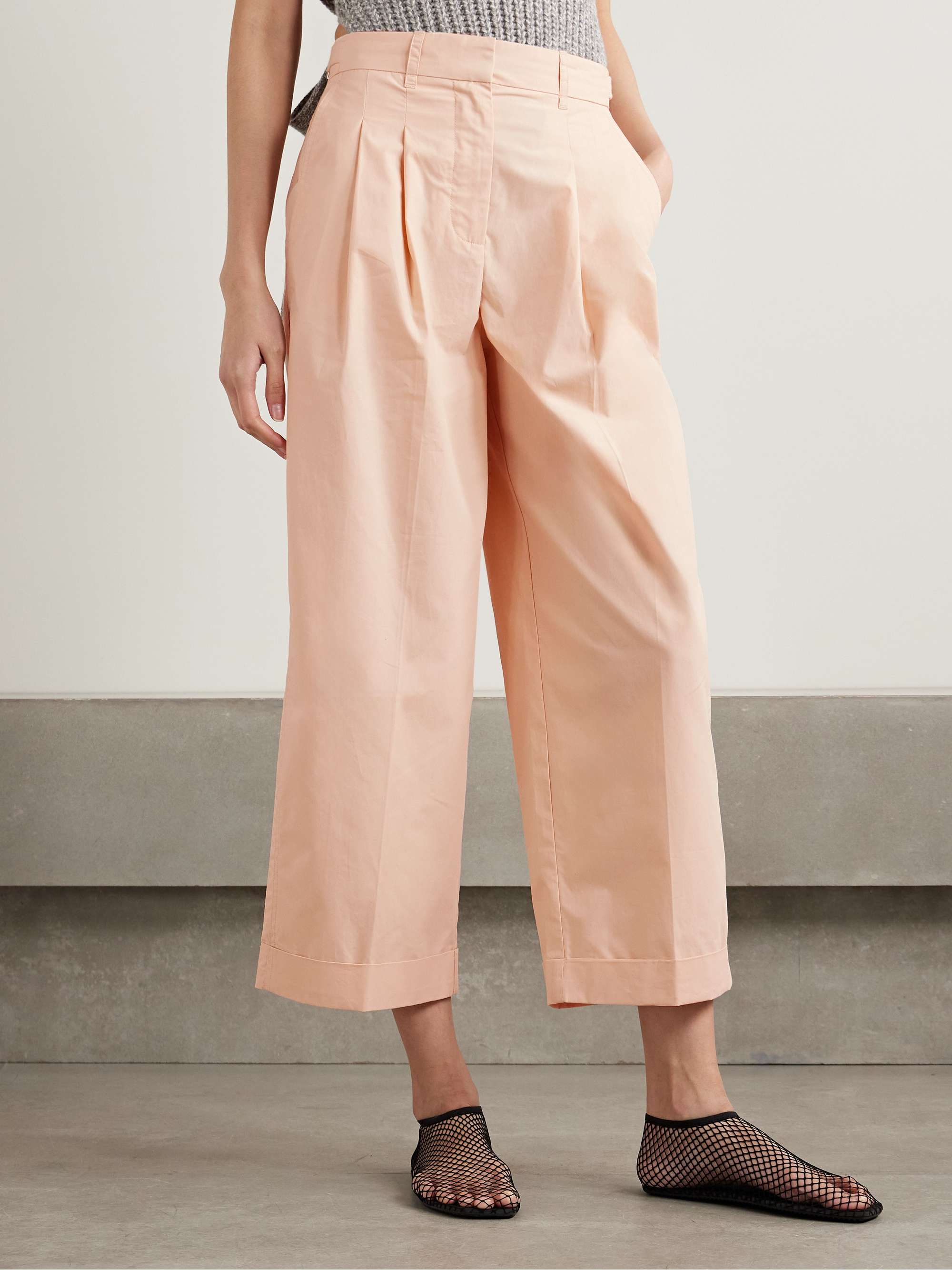 Kyle cropped pleated cotton-poplin wide-leg pants view