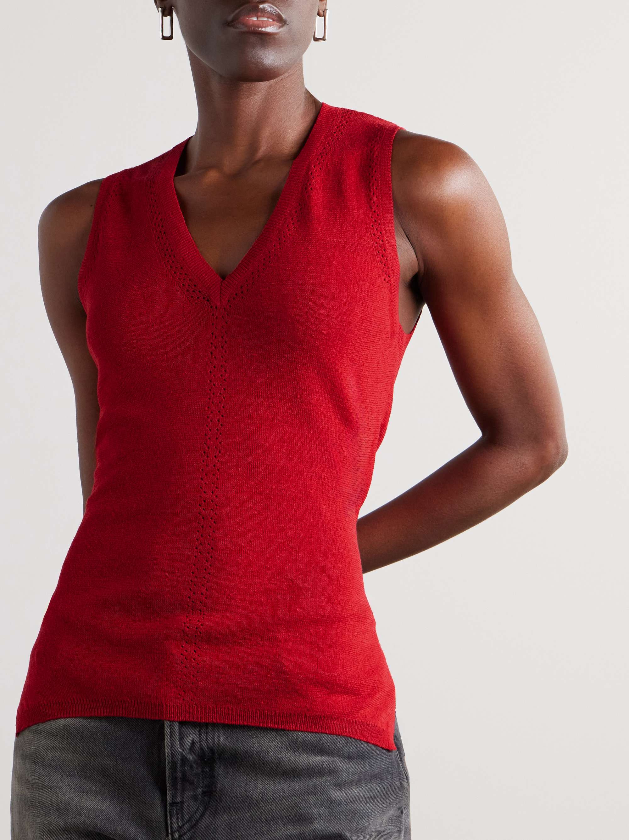Heyde draped pointelle-trimmed linen-blend tank view
